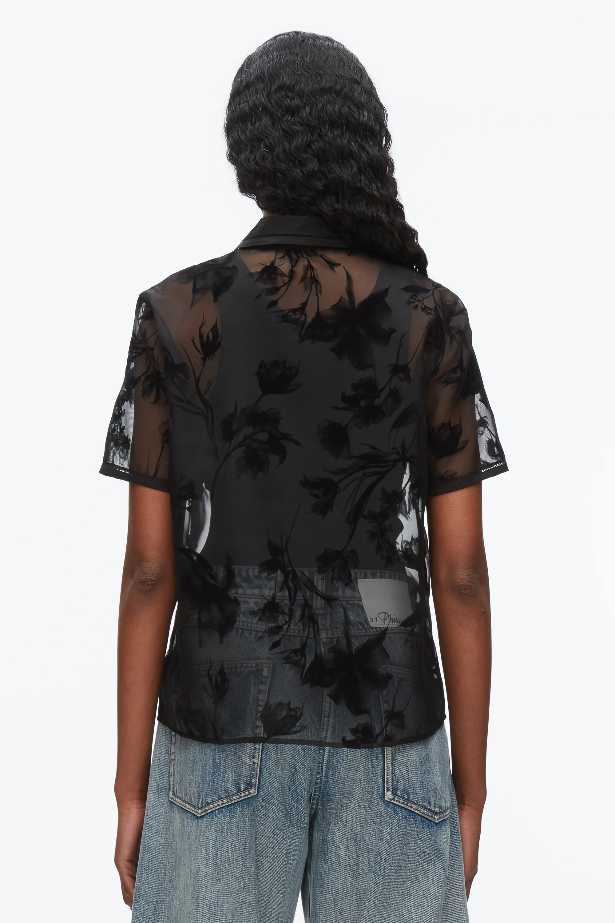 Flocked Organza Short Sleeve Shirt - Image 6