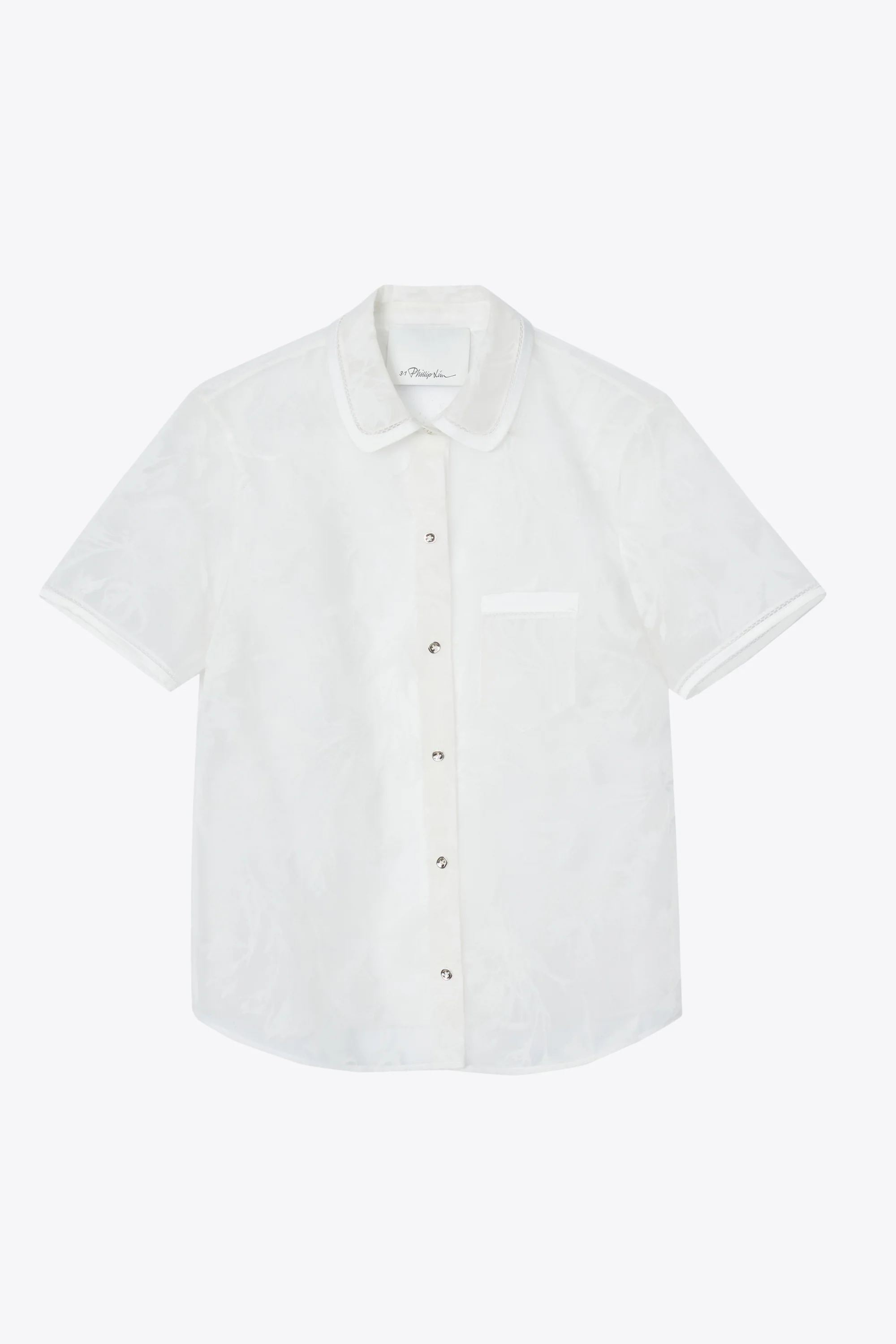 Flocked Organza Short Sleeve Shirt - Image 7