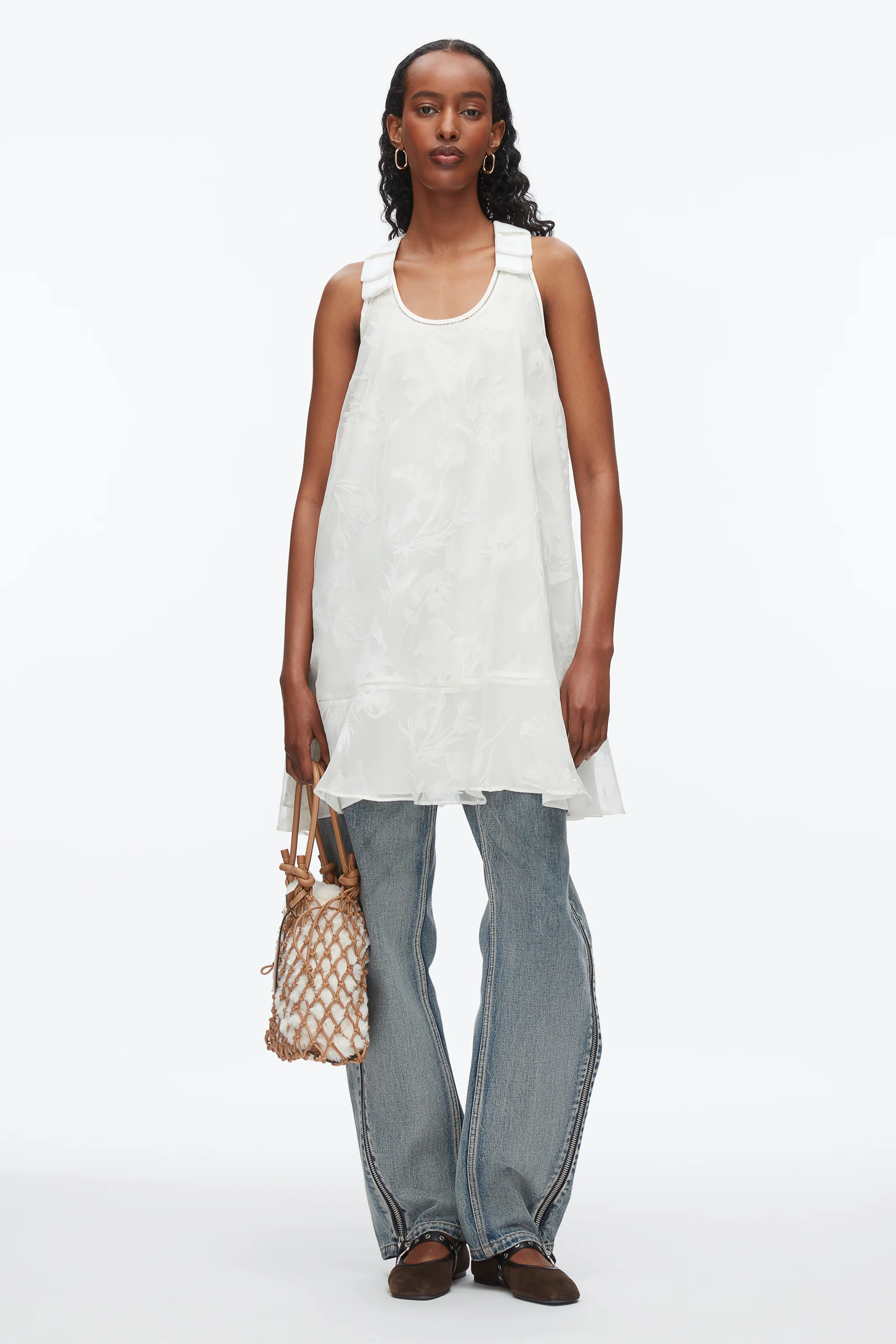 Flocked Organza Trapeze Dress - Image 10