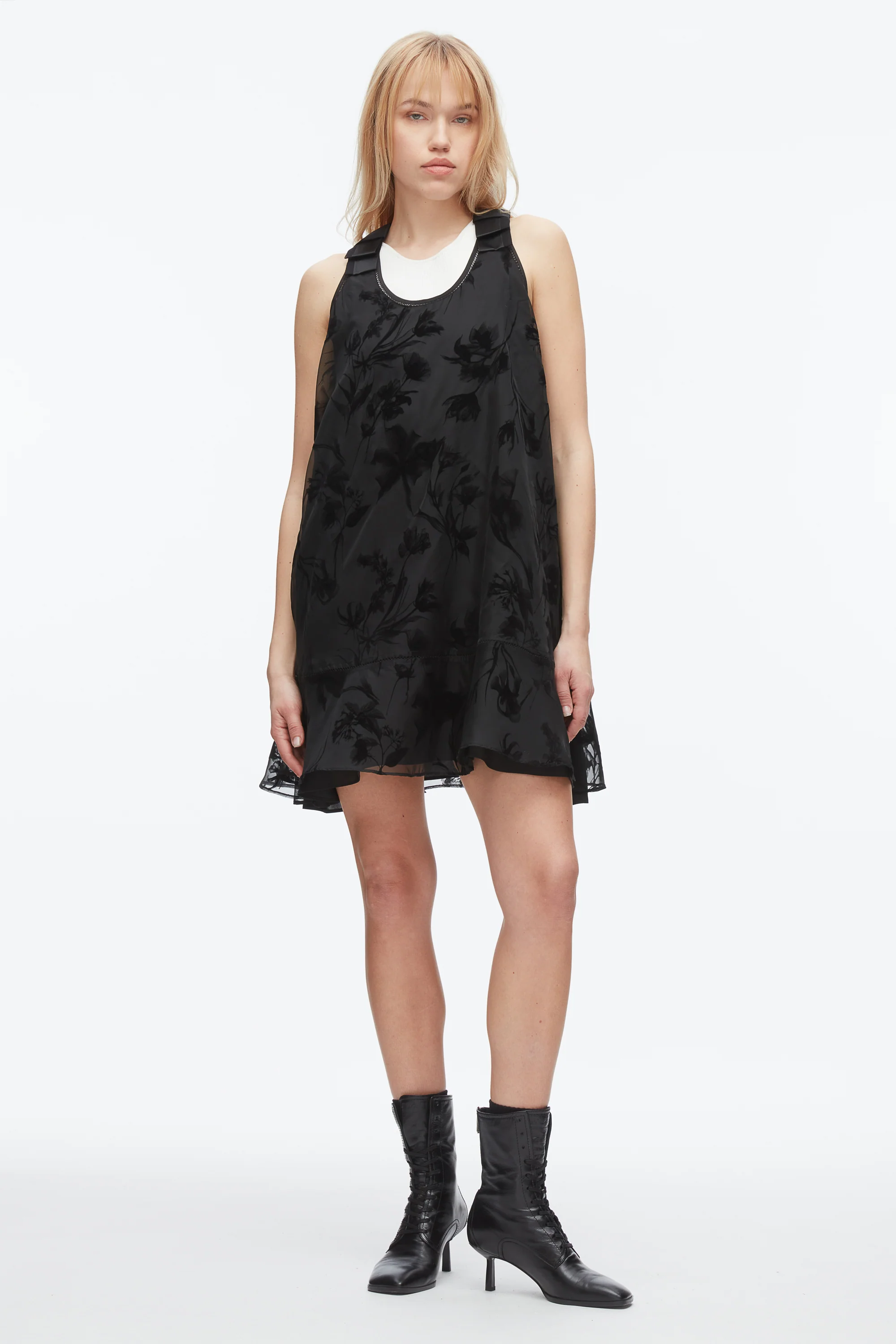 Flocked Organza Trapeze Dress