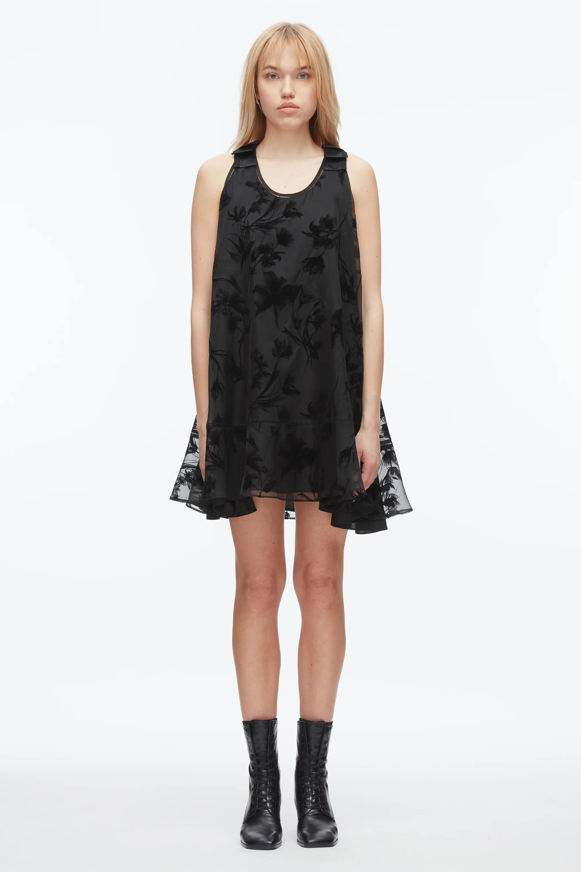 Flocked Organza Trapeze Dress - Image 2