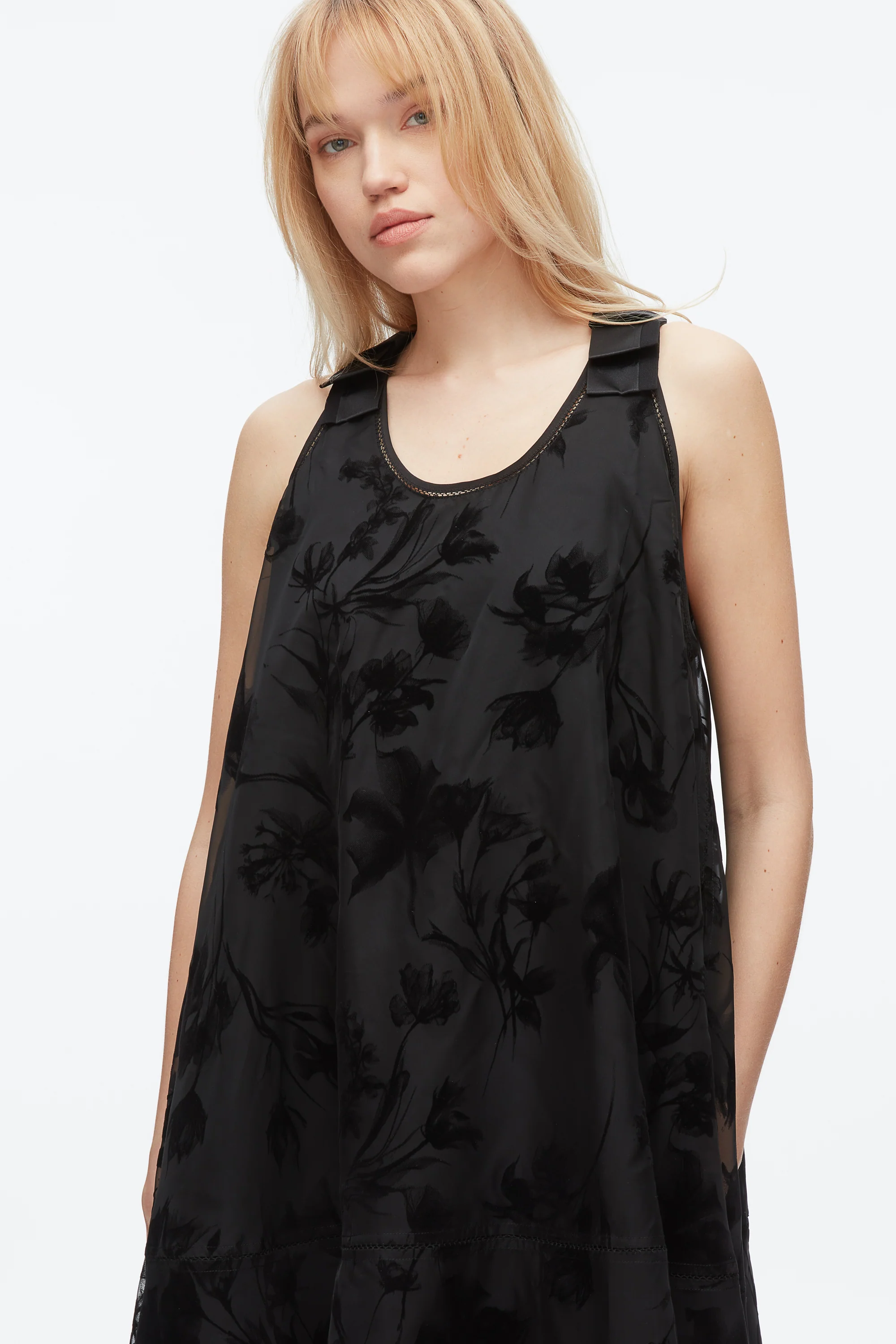 Flocked Organza Trapeze Dress - Image 5