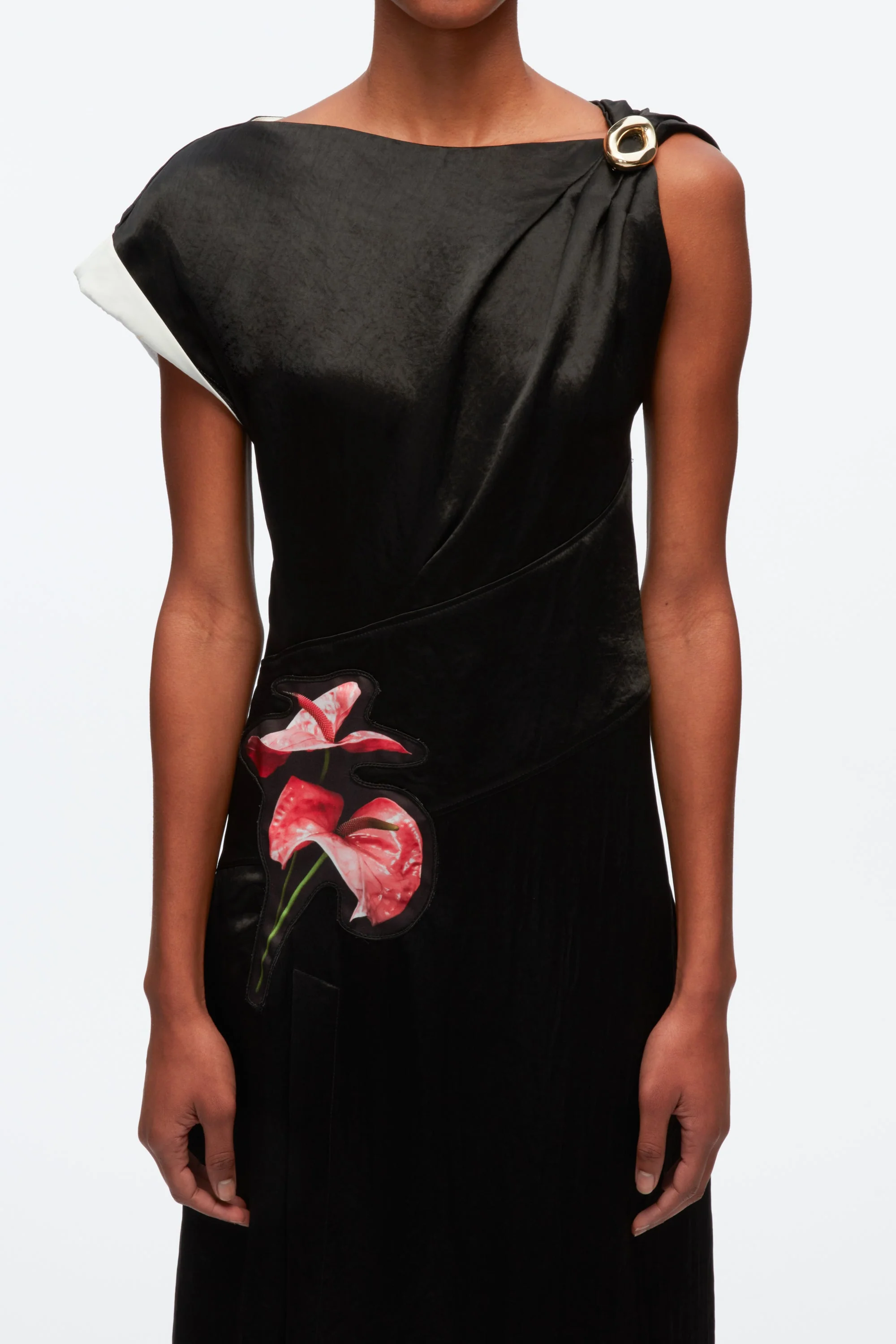 Floral Bouquet Appliqué Draped Twist Dress - Image 3