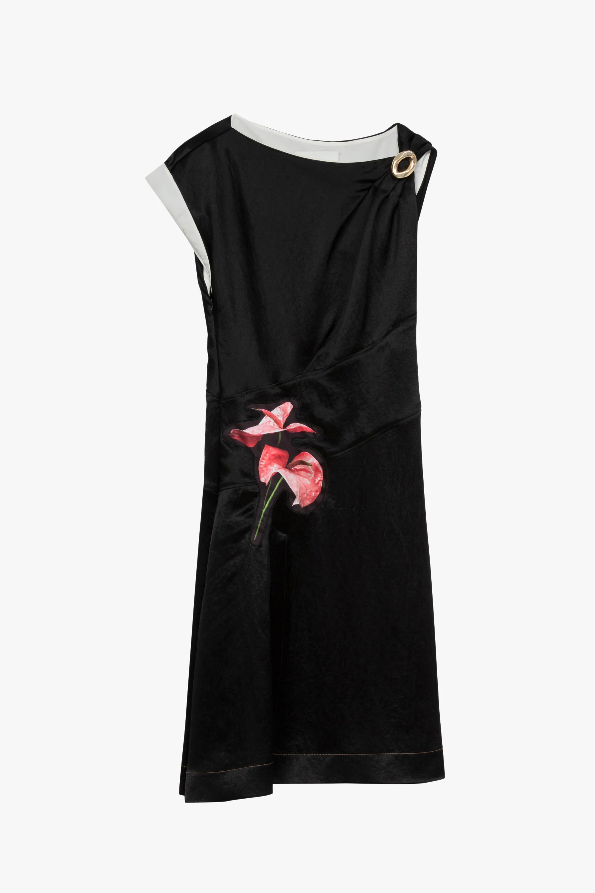 Floral Bouquet Appliqué Draped Twist Dress - Image 6