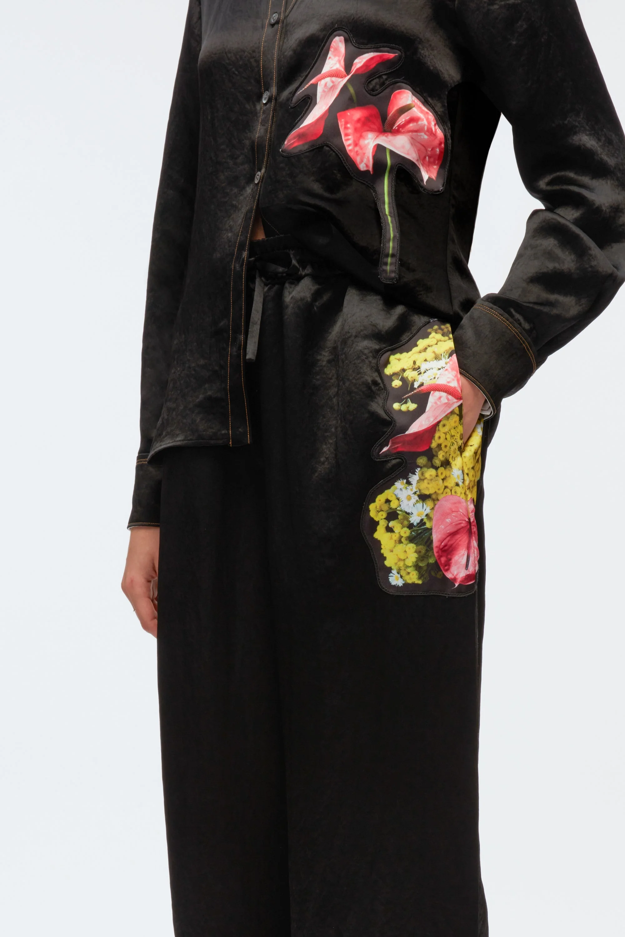 Floral Bouquet Appliqué Pajama Trousers - Image 4