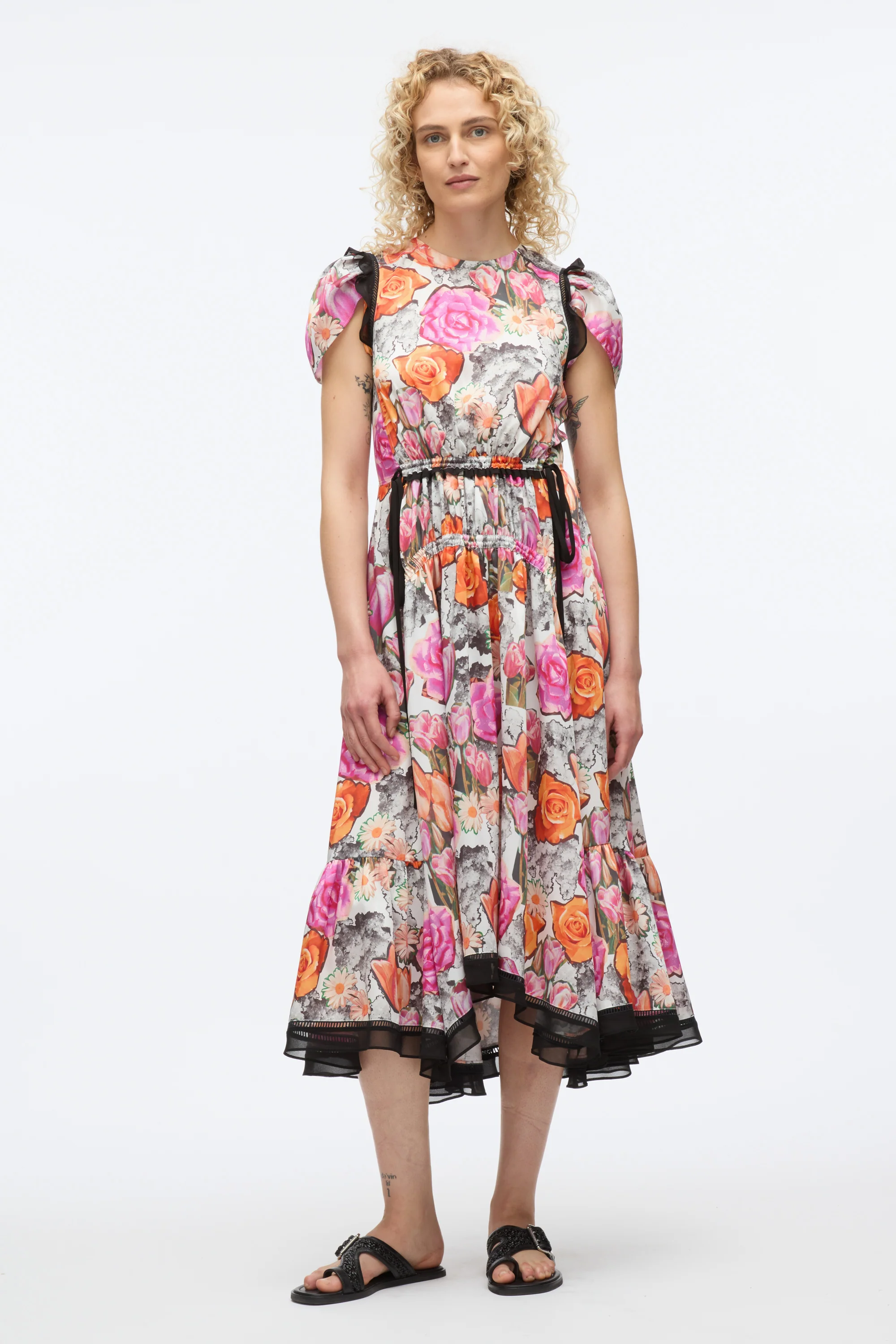 Floral Collage Soft Tulip Sleeve Dress