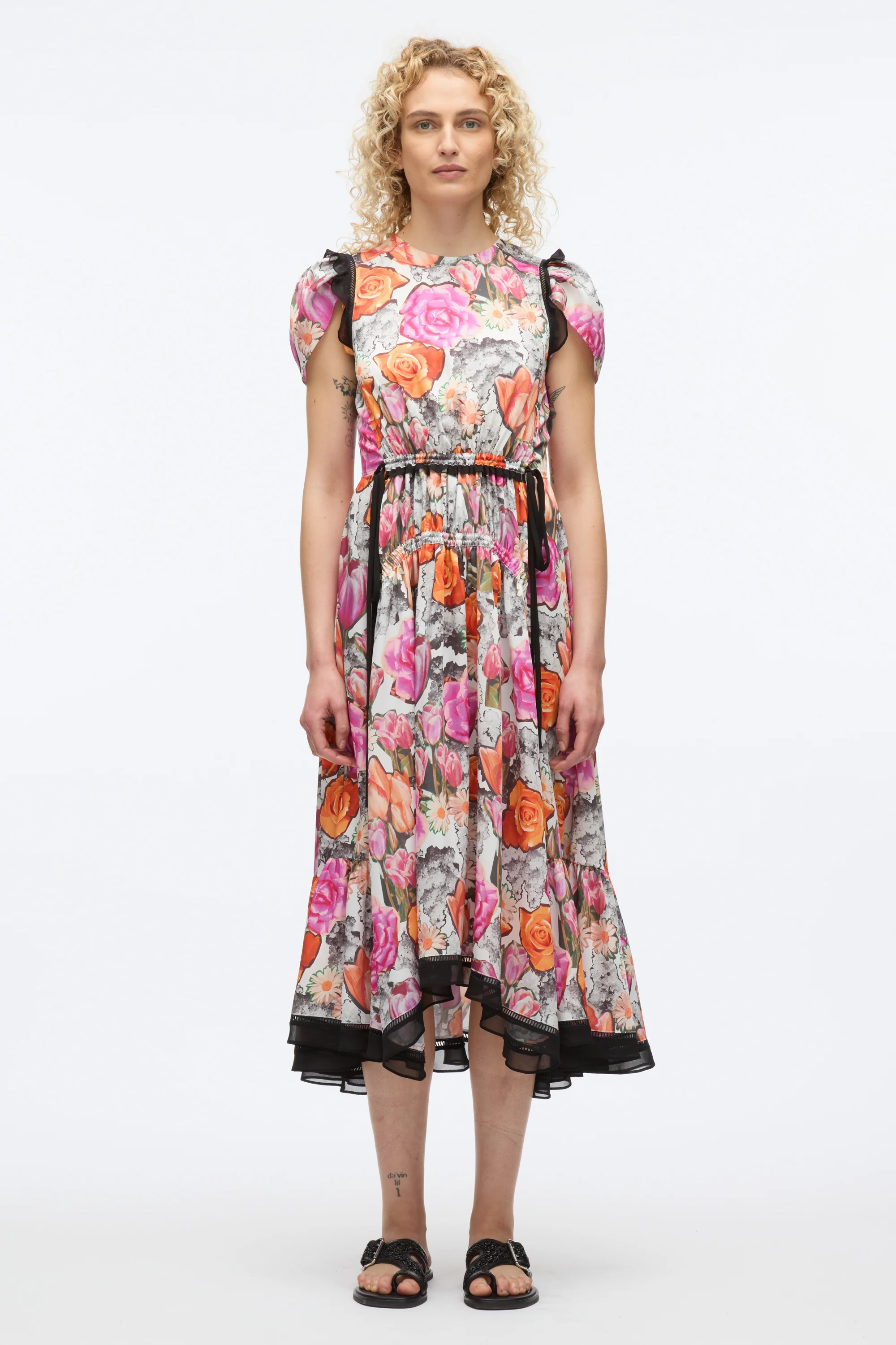 Floral Collage Soft Tulip Sleeve Dress - Image 2