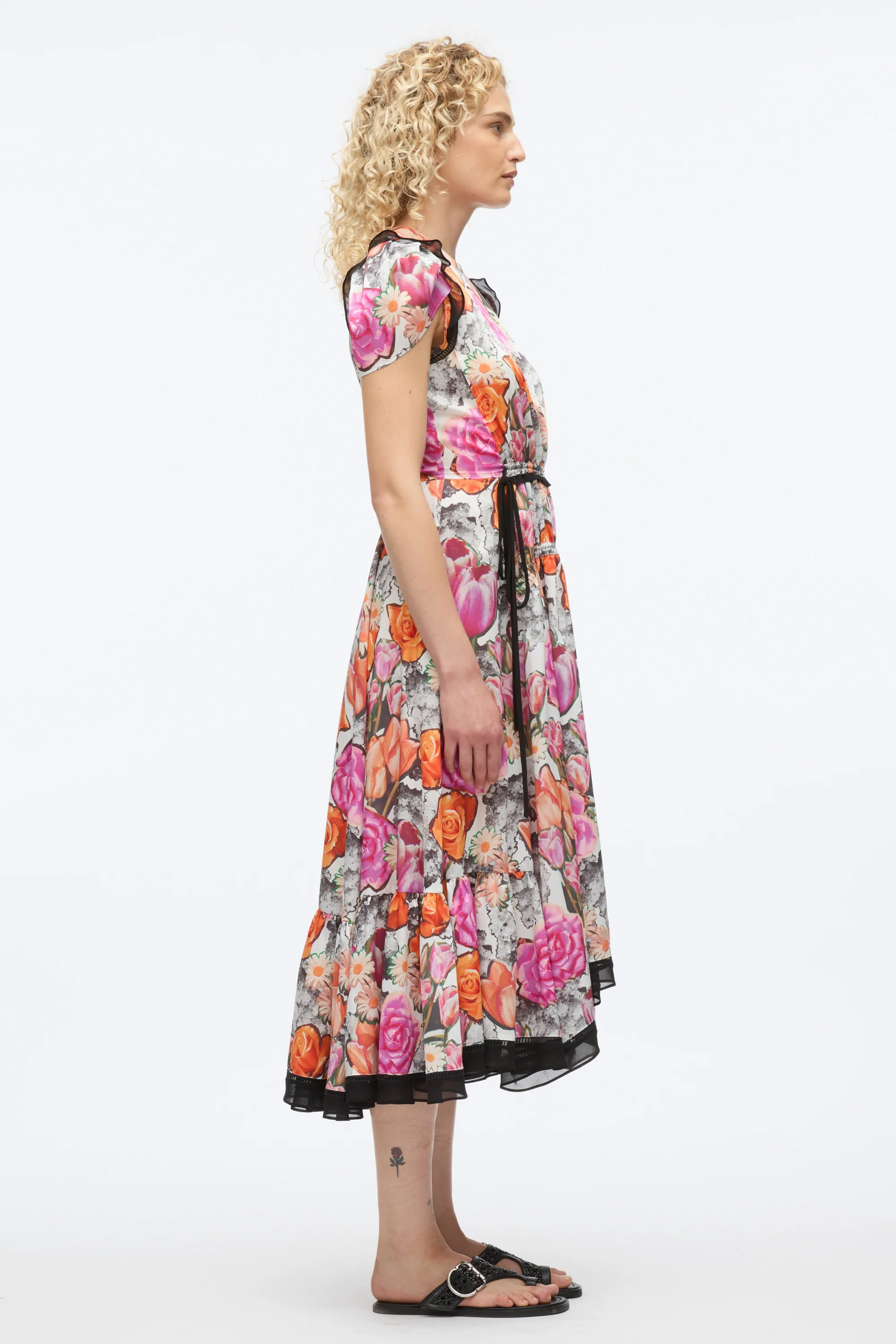 Floral Collage Soft Tulip Sleeve Dress - Image 3