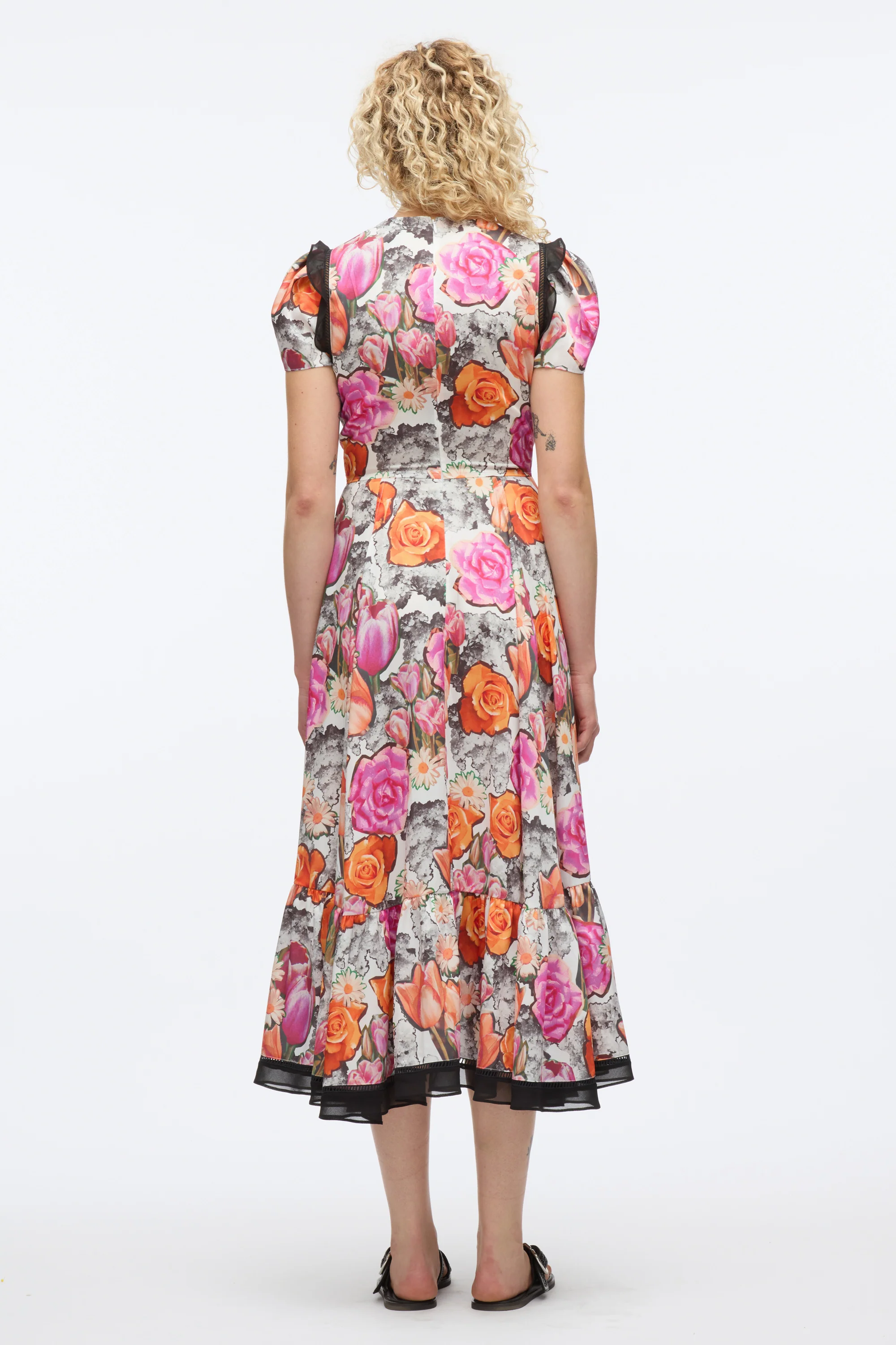 Floral Collage Soft Tulip Sleeve Dress - Image 4