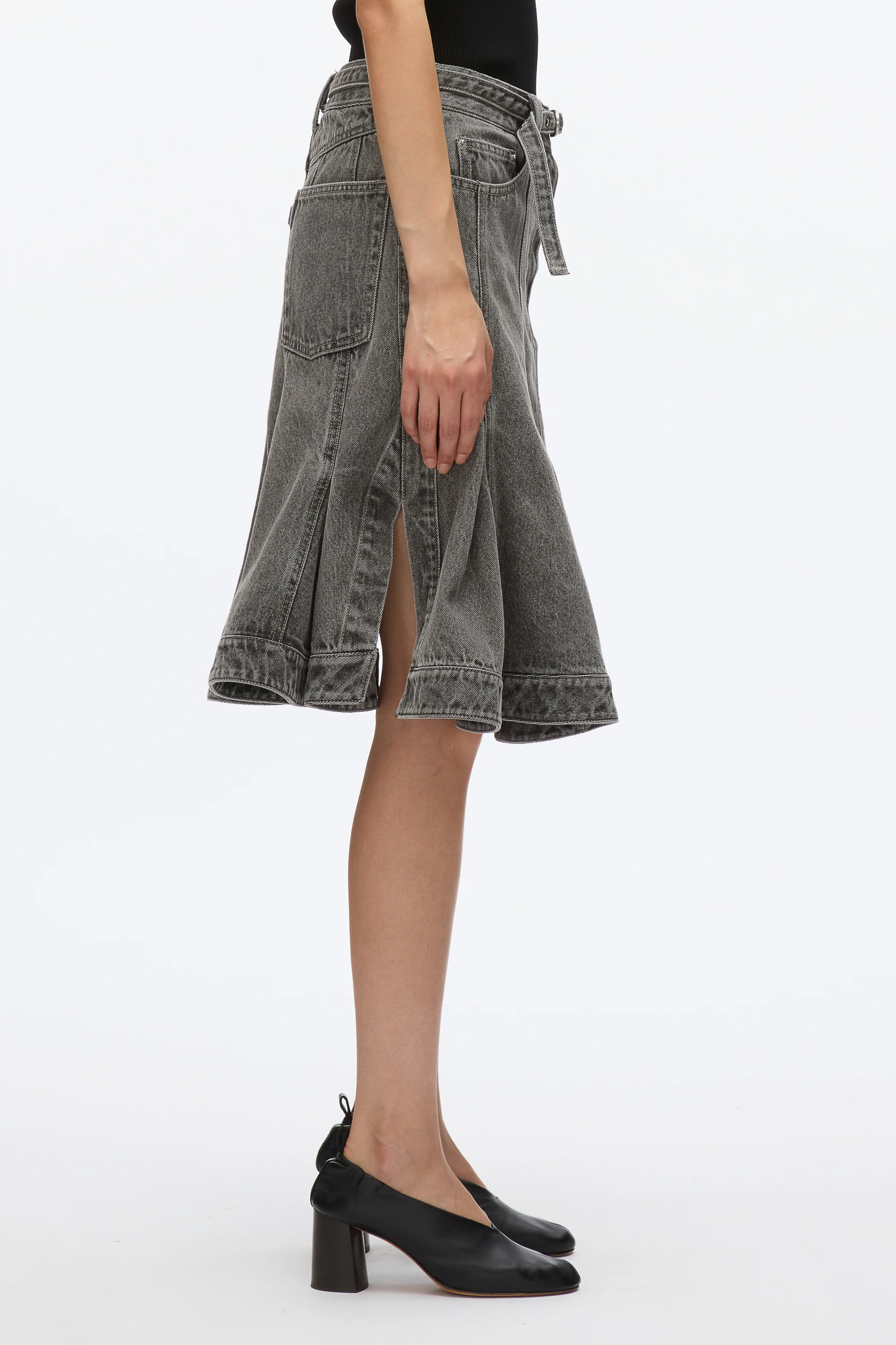 Flounce Hem Belted Denim Skirt - Image 3