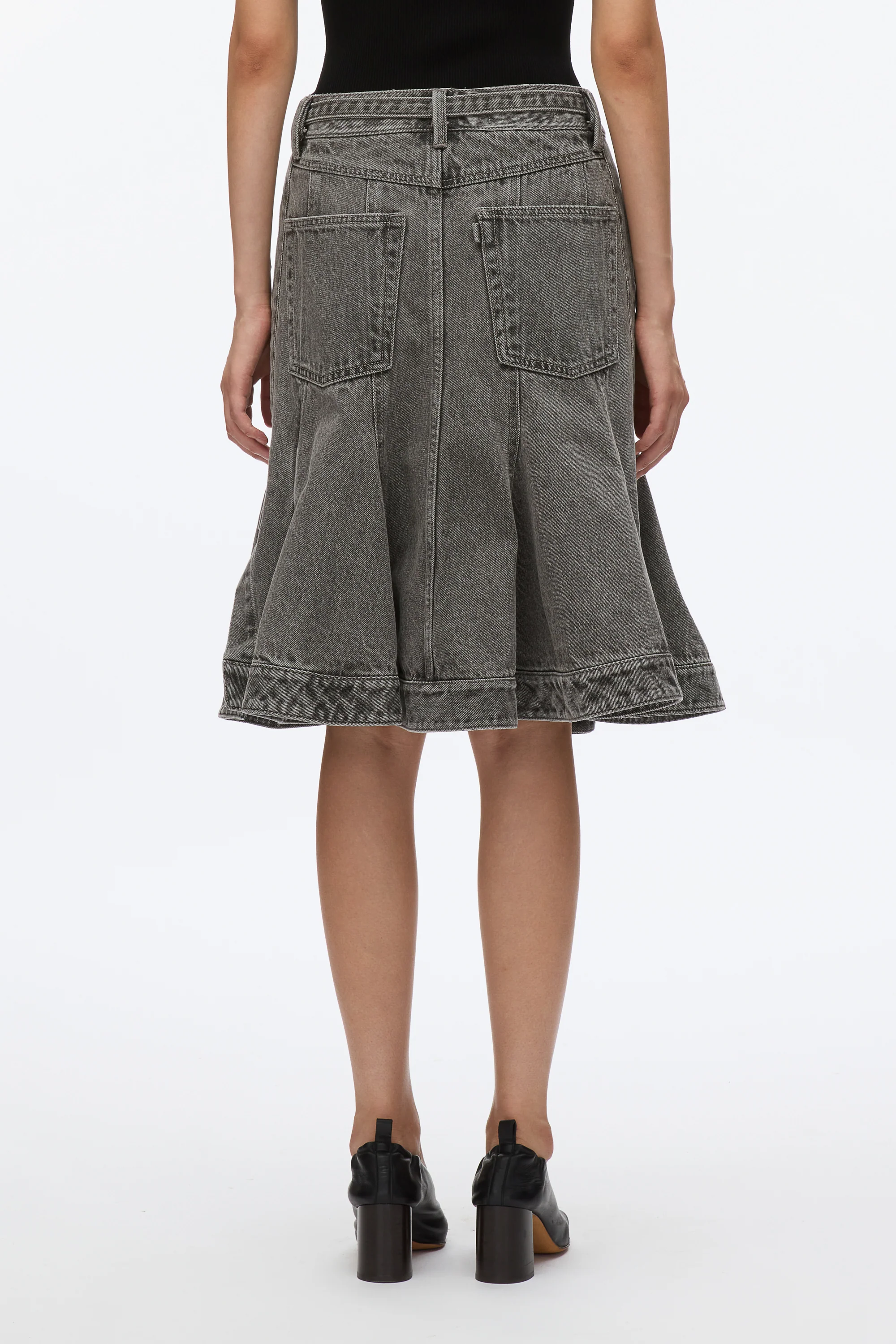 Flounce Hem Belted Denim Skirt - Image 4