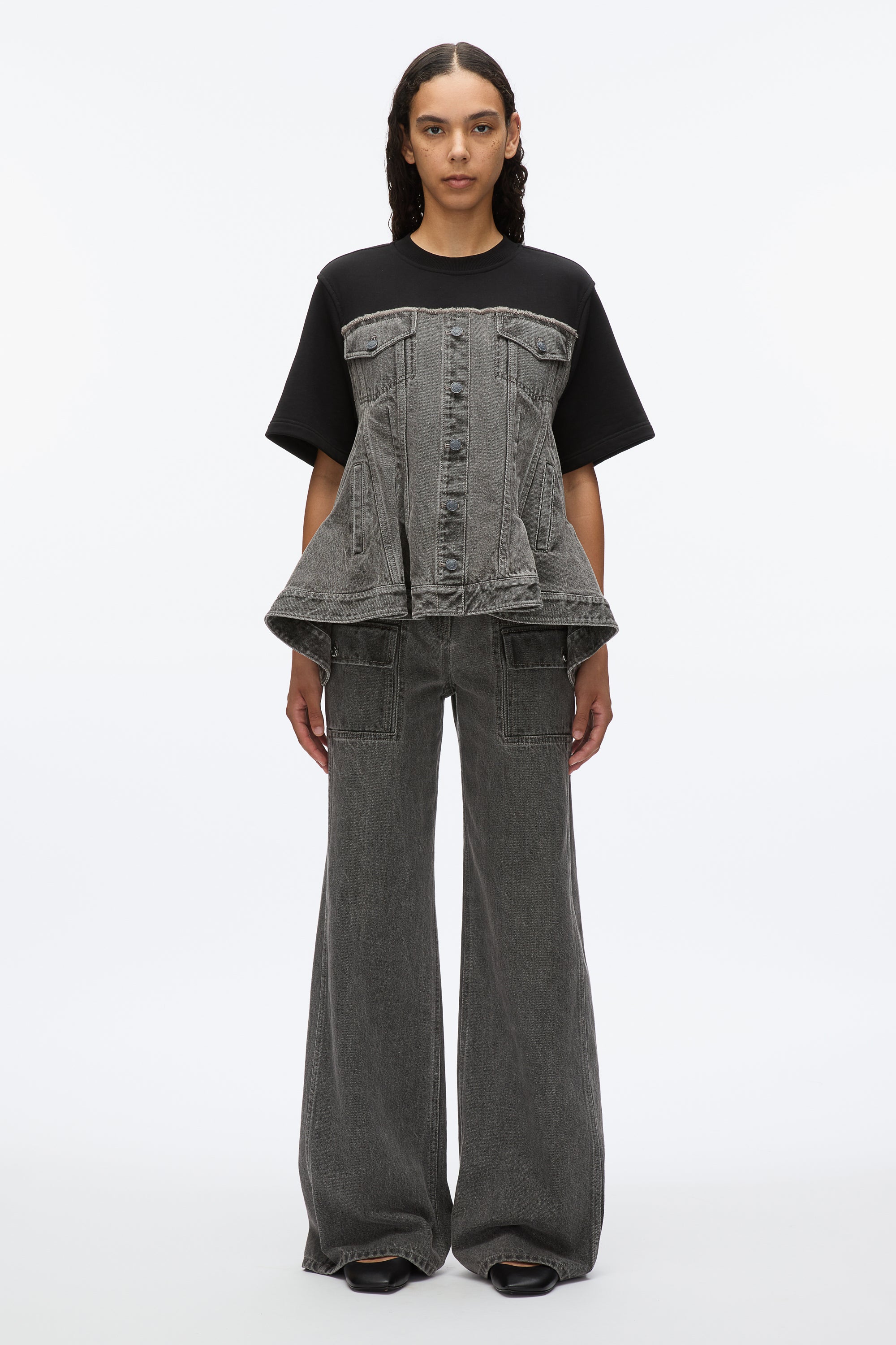 Flounce Hem Hybrid Denim Top - Image 2