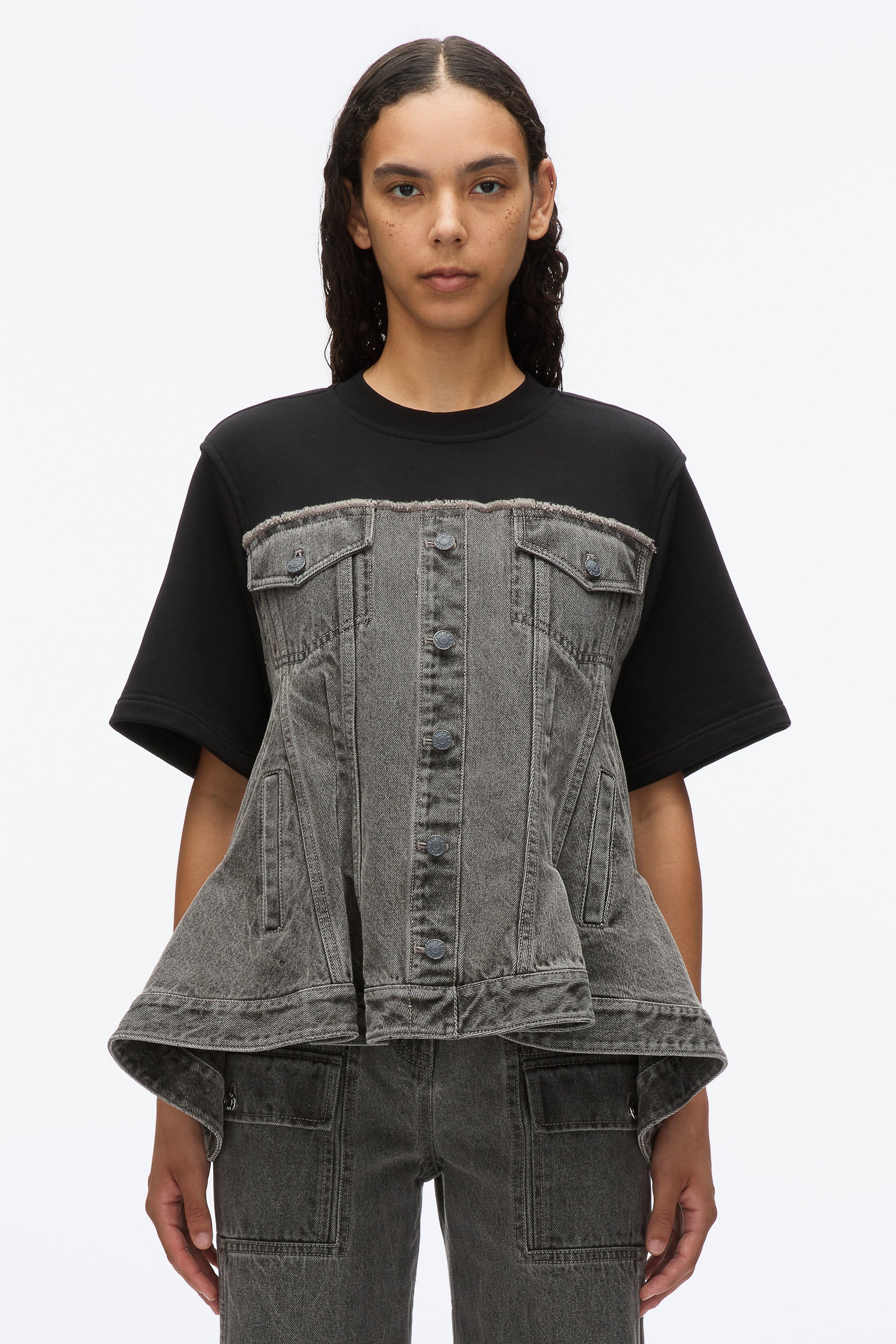 Flounce Hem Hybrid Denim Top - Image 3