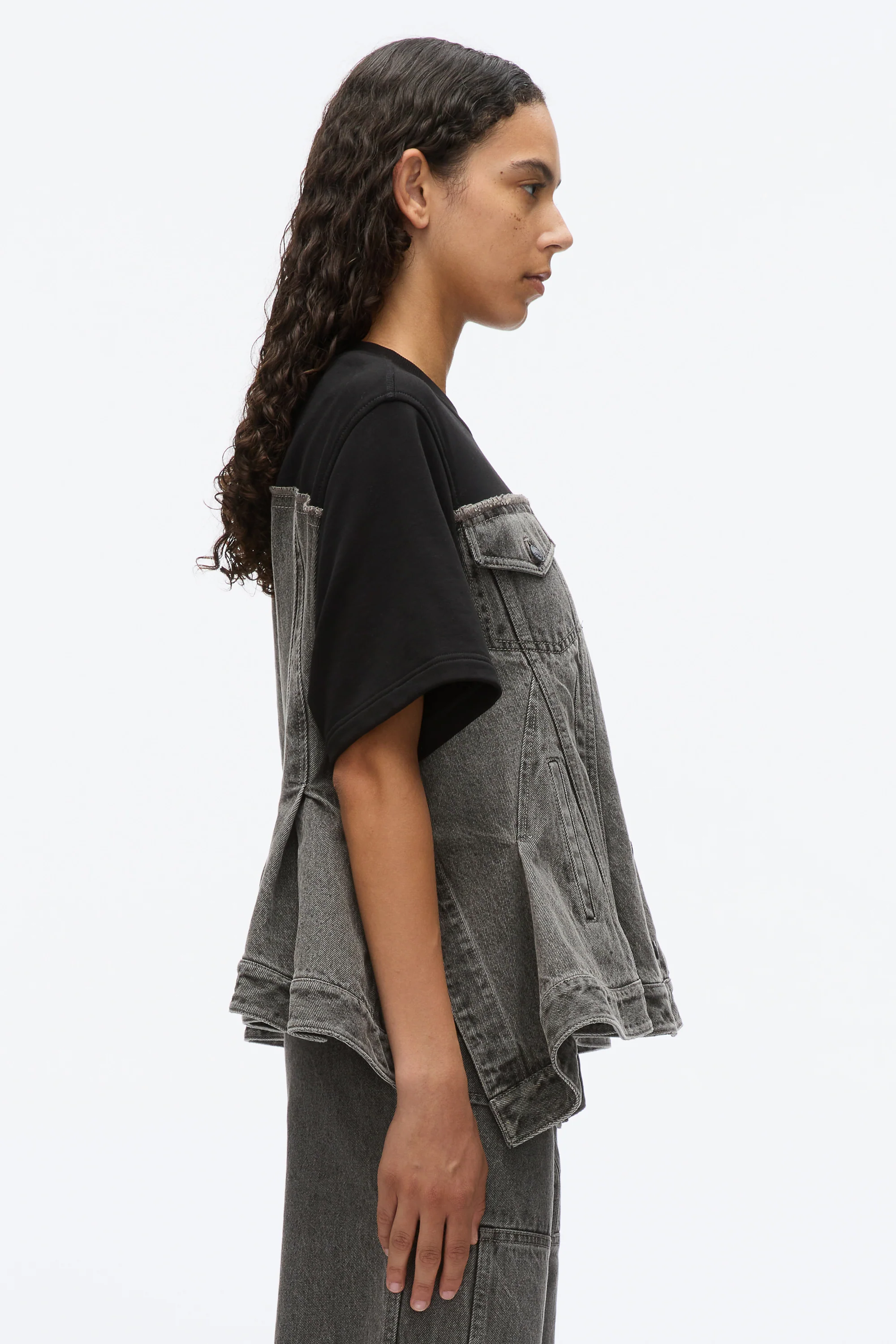 Flounce Hem Hybrid Denim Top - Image 4