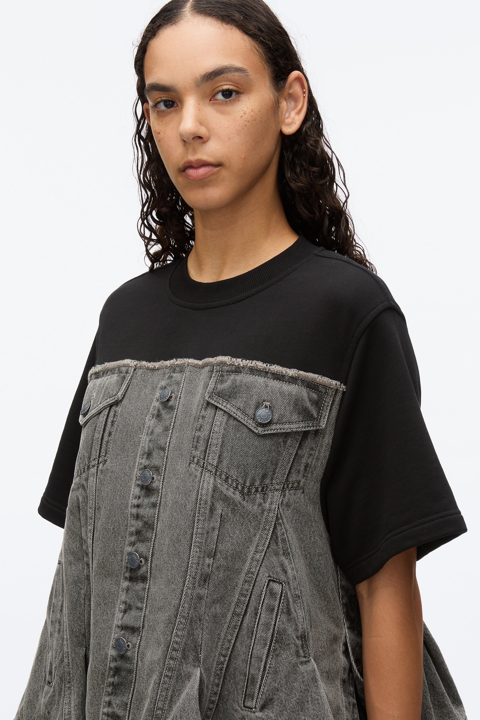 Flounce Hem Hybrid Denim Top - Image 6