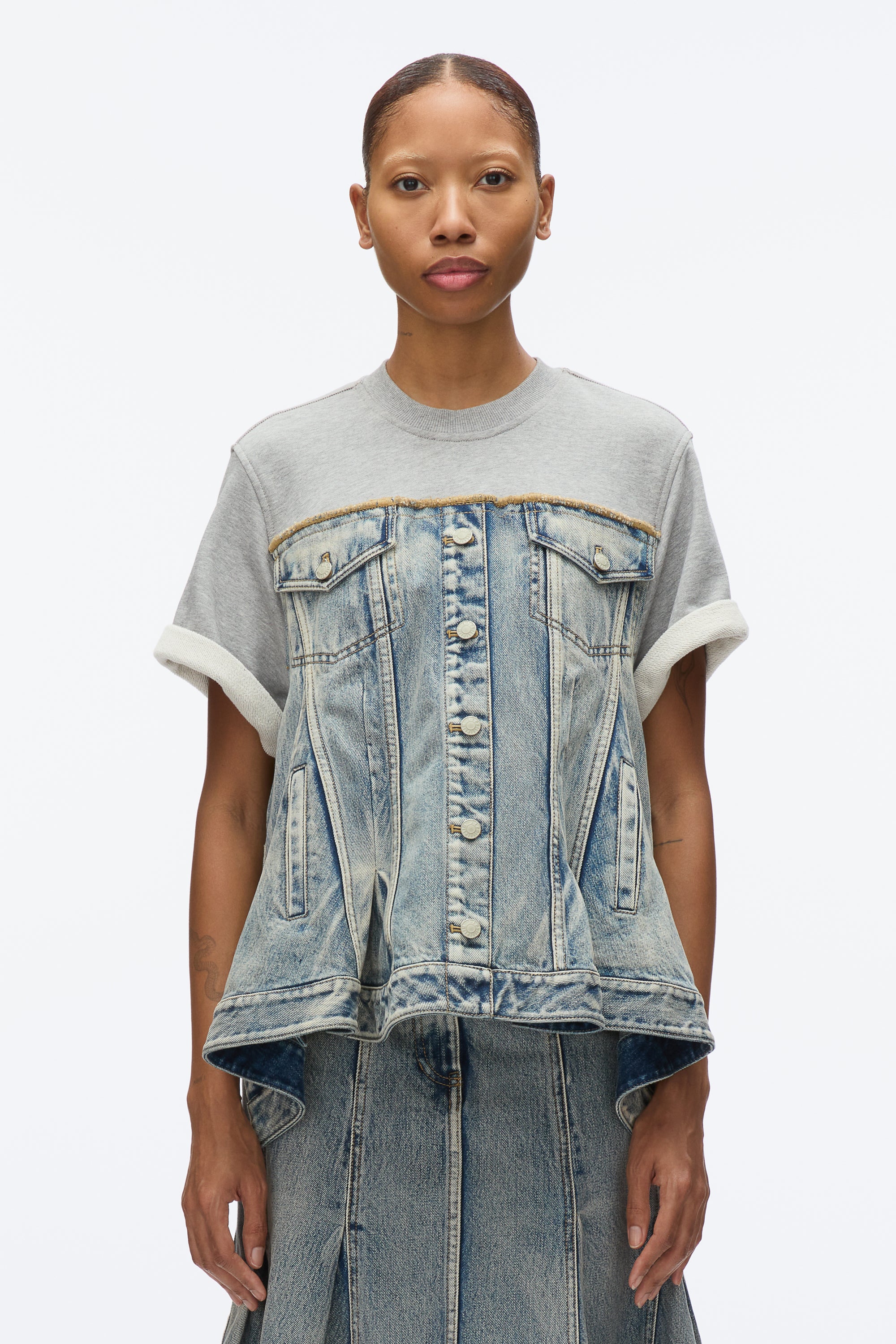 Flounce Hem Hybrid Denim Top - Image 2