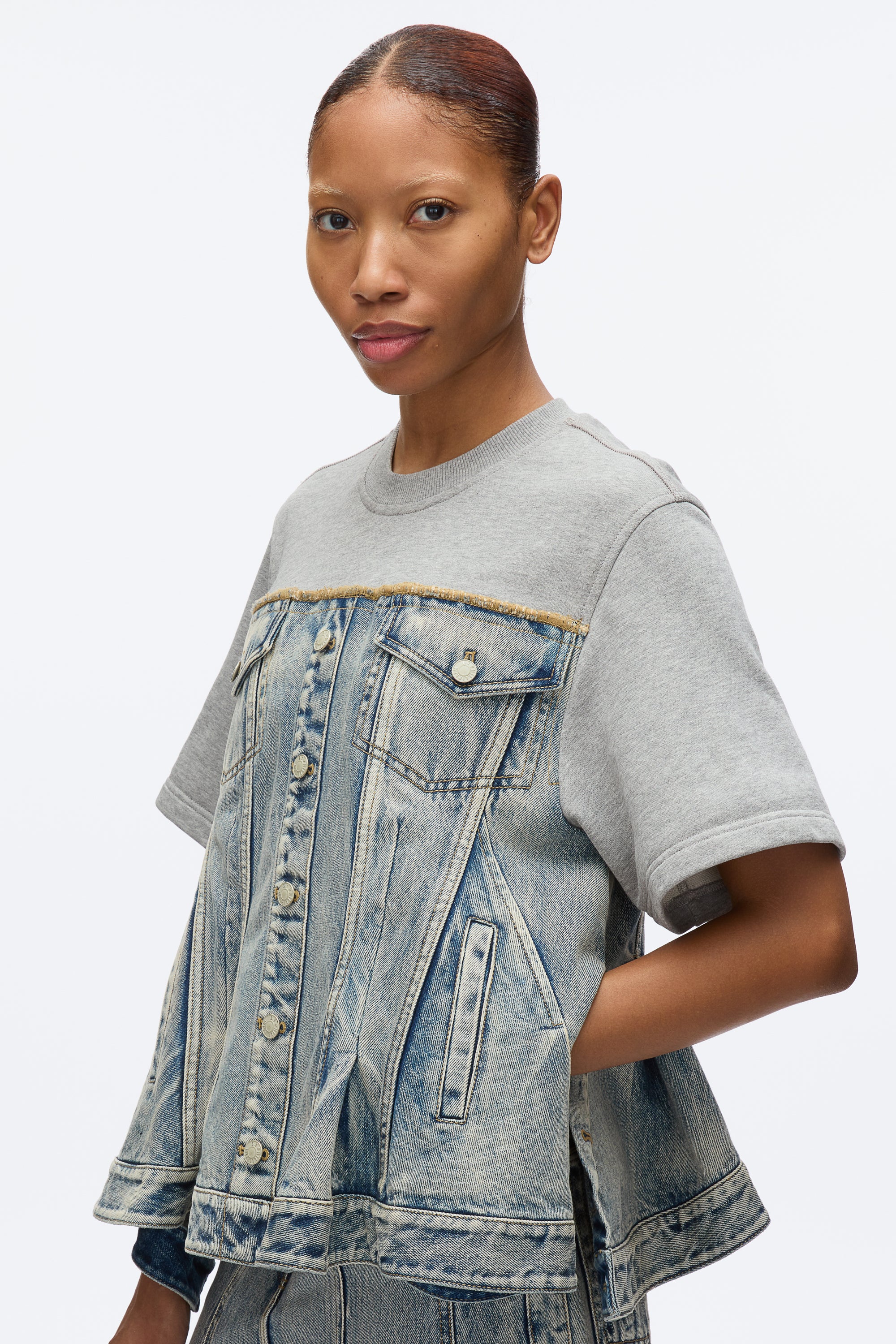 Flounce Hem Hybrid Denim Top - Image 5