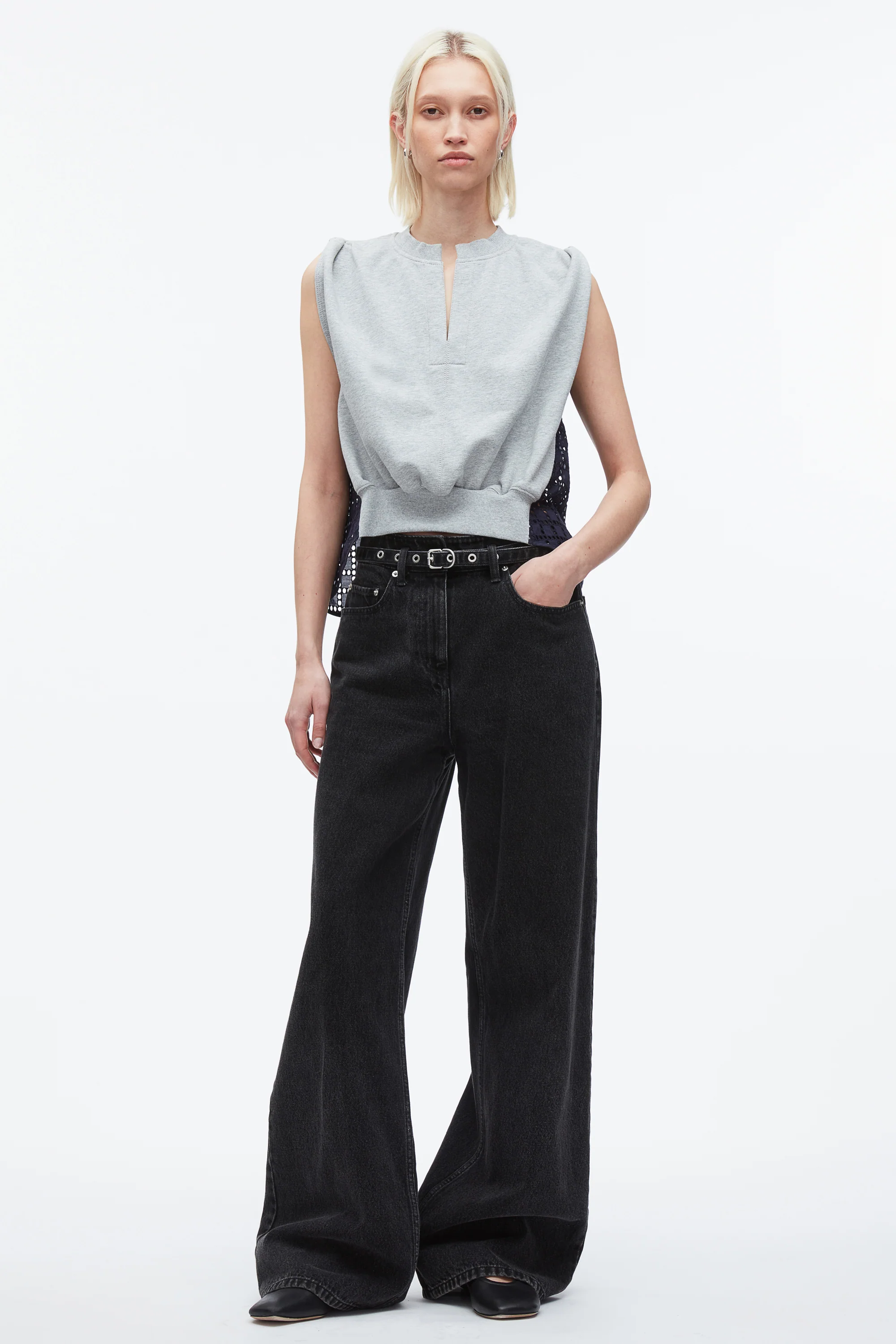 French Terry Top with Broiderie Anglaise Combo
