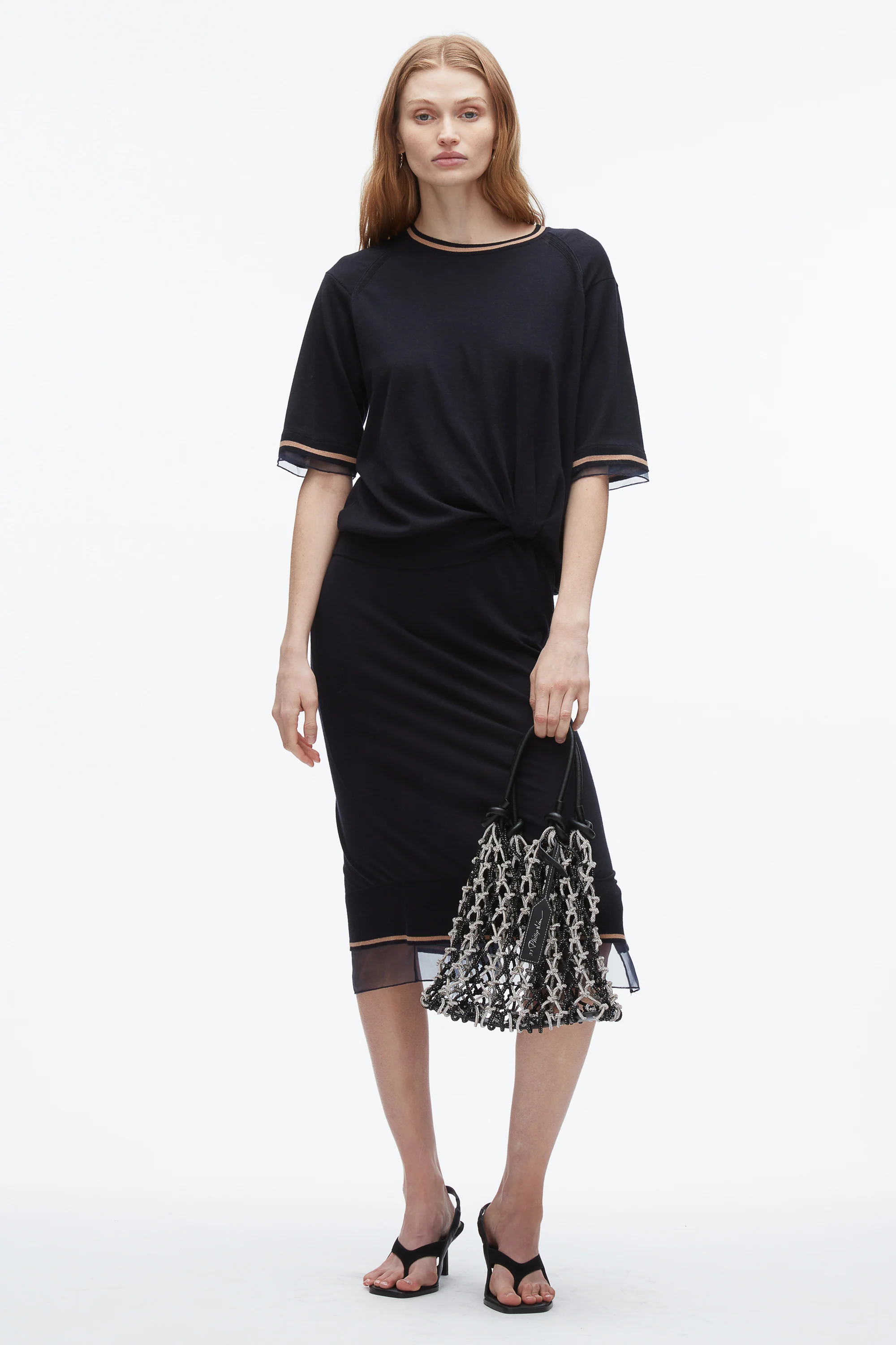 French Tuck Knit Dress with Organza - Image 5