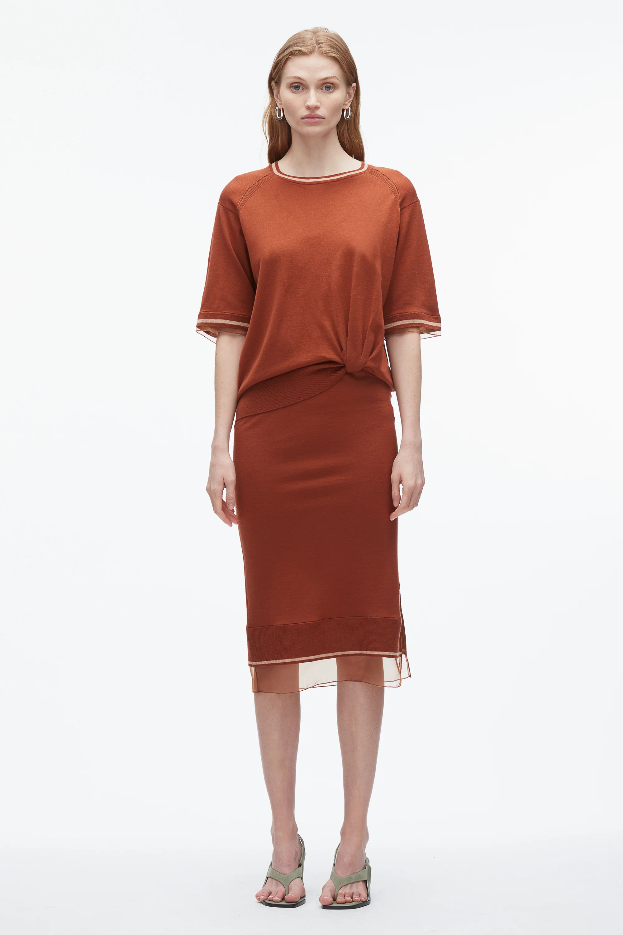 French Tuck Knit Dress with Organza - Image 11