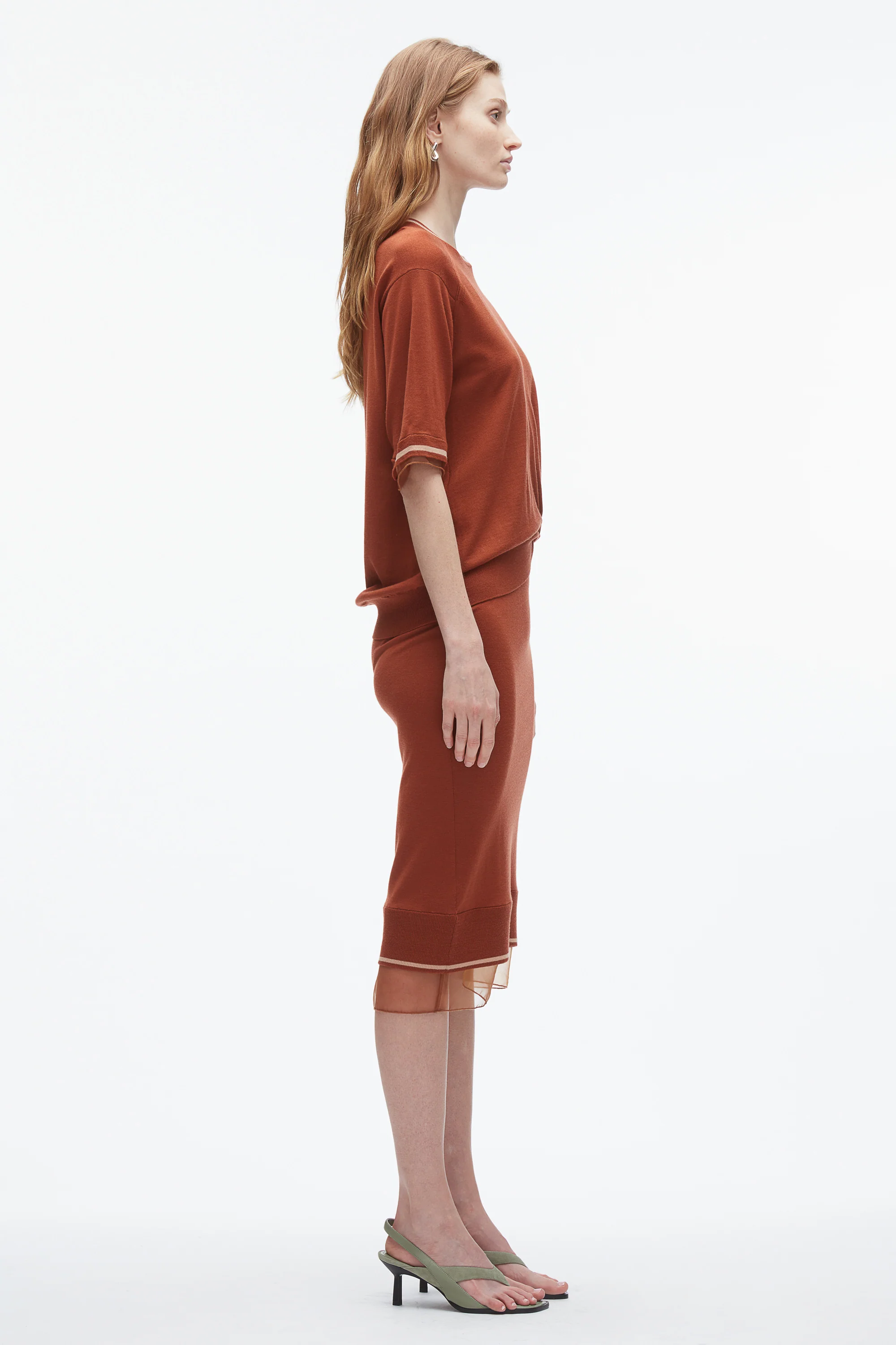 French Tuck Knit Dress with Organza - Image 12