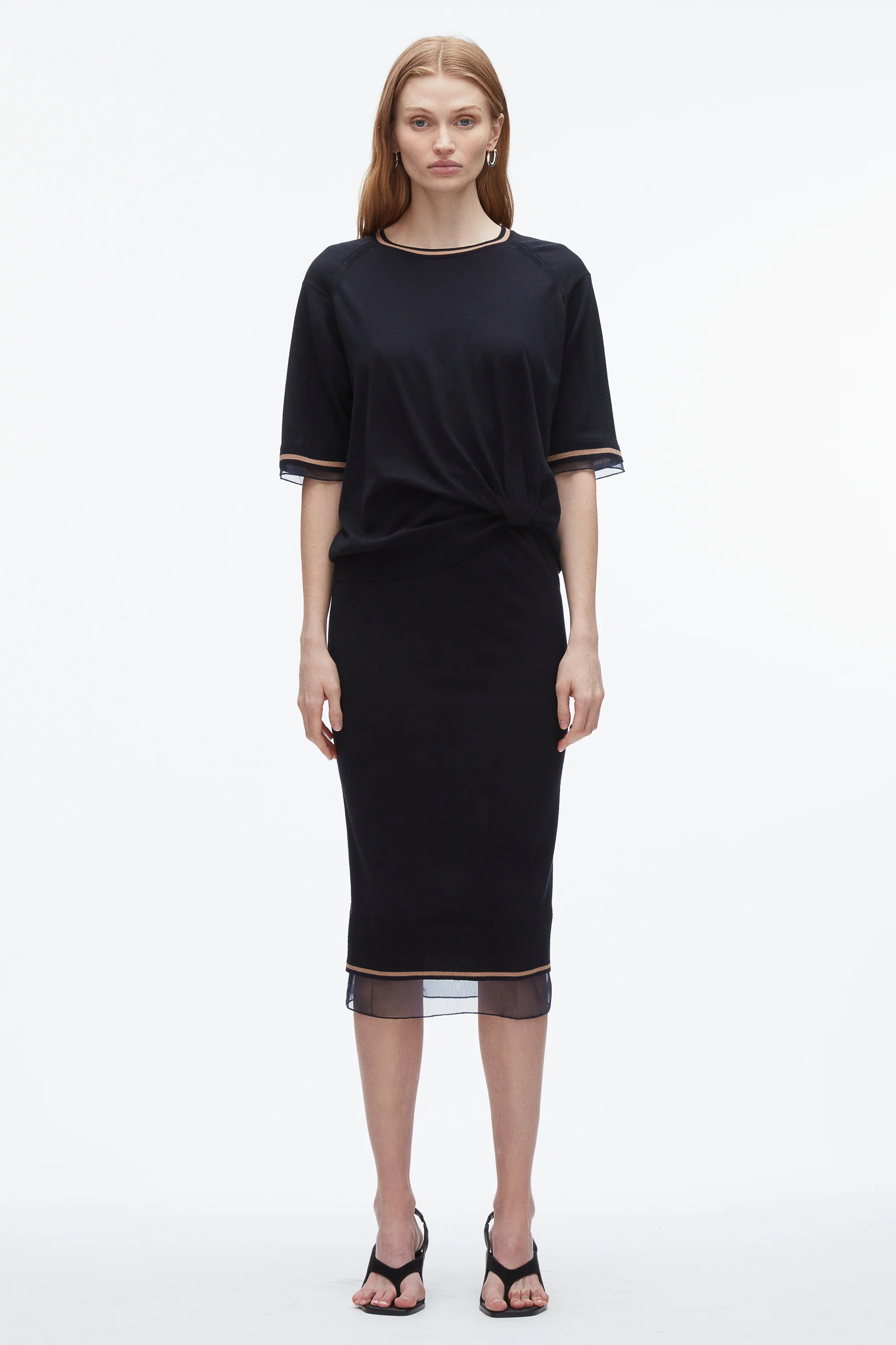 French Tuck Knit Dress with Organza - Image 6