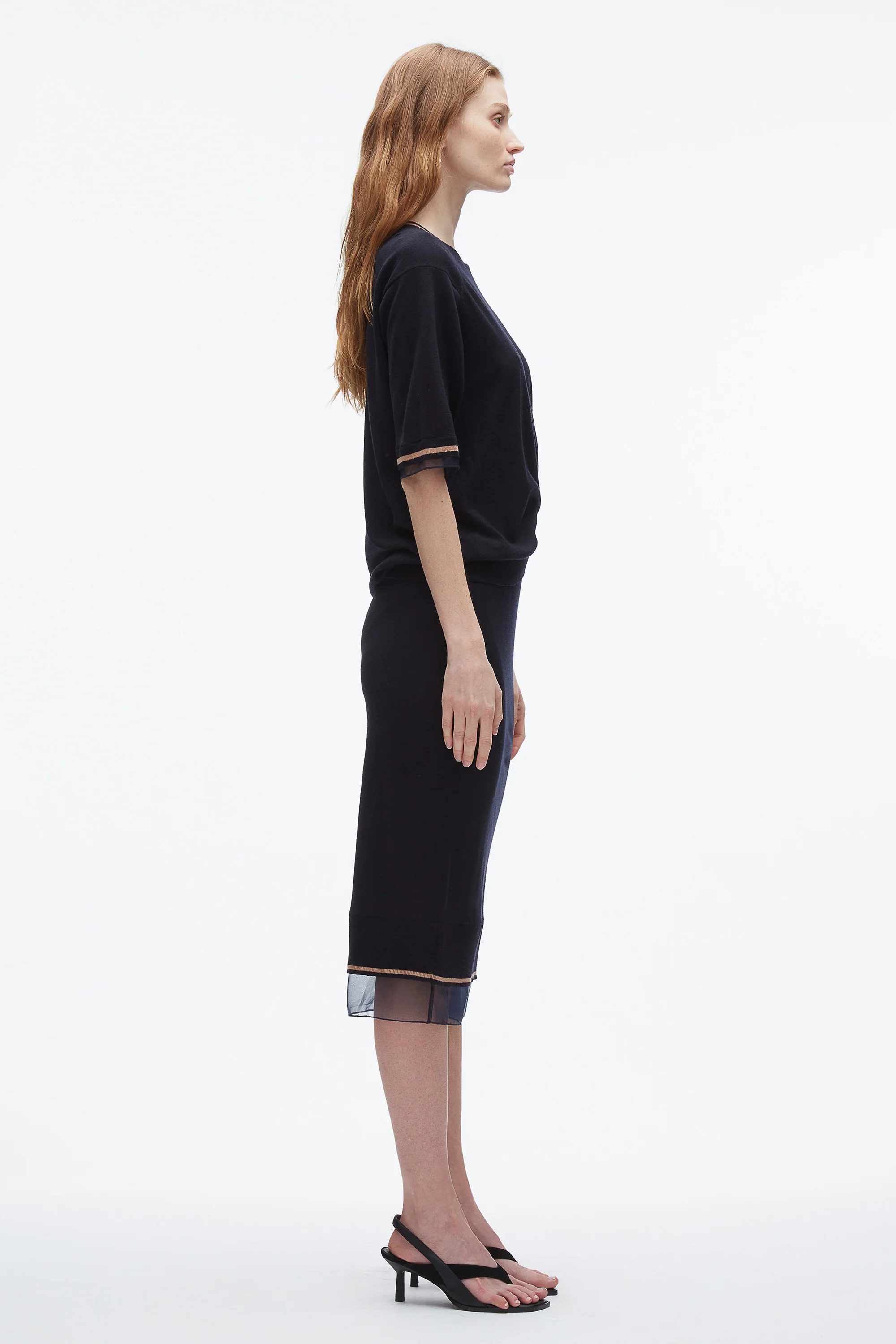 French Tuck Knit Dress with Organza - Image 7