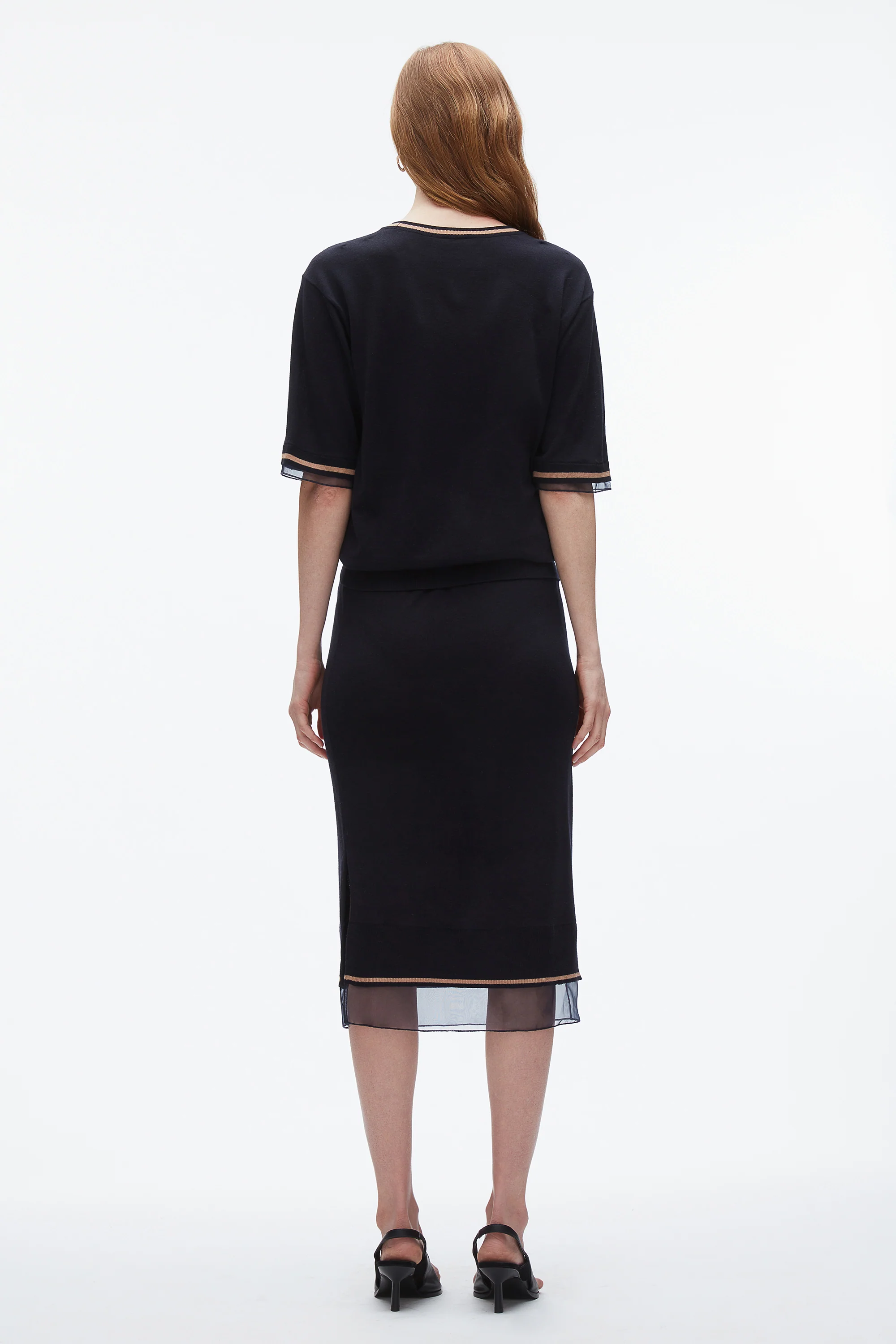 French Tuck Knit Dress with Organza - Image 8