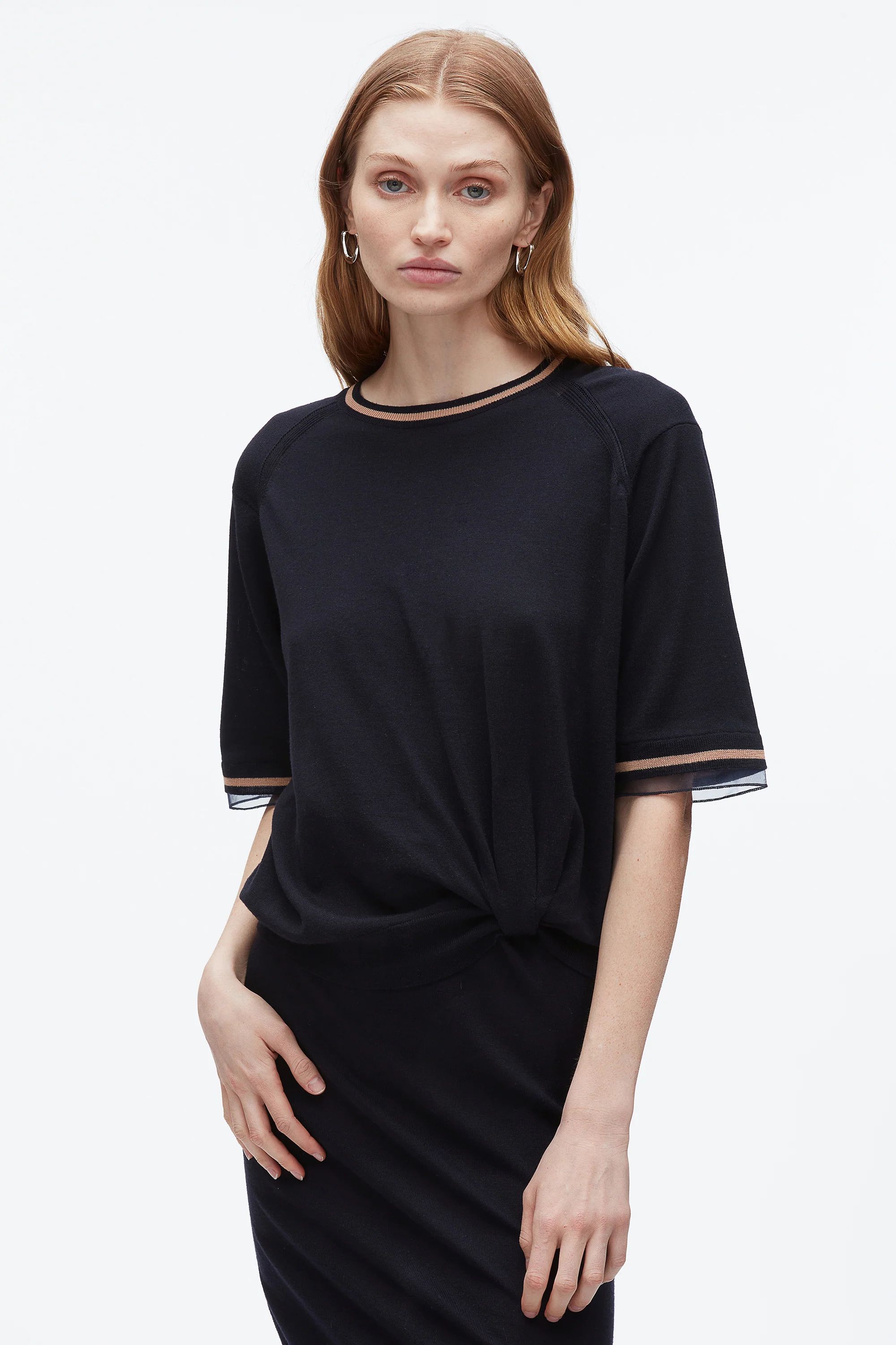 French Tuck Knit Dress with Organza - Image 9