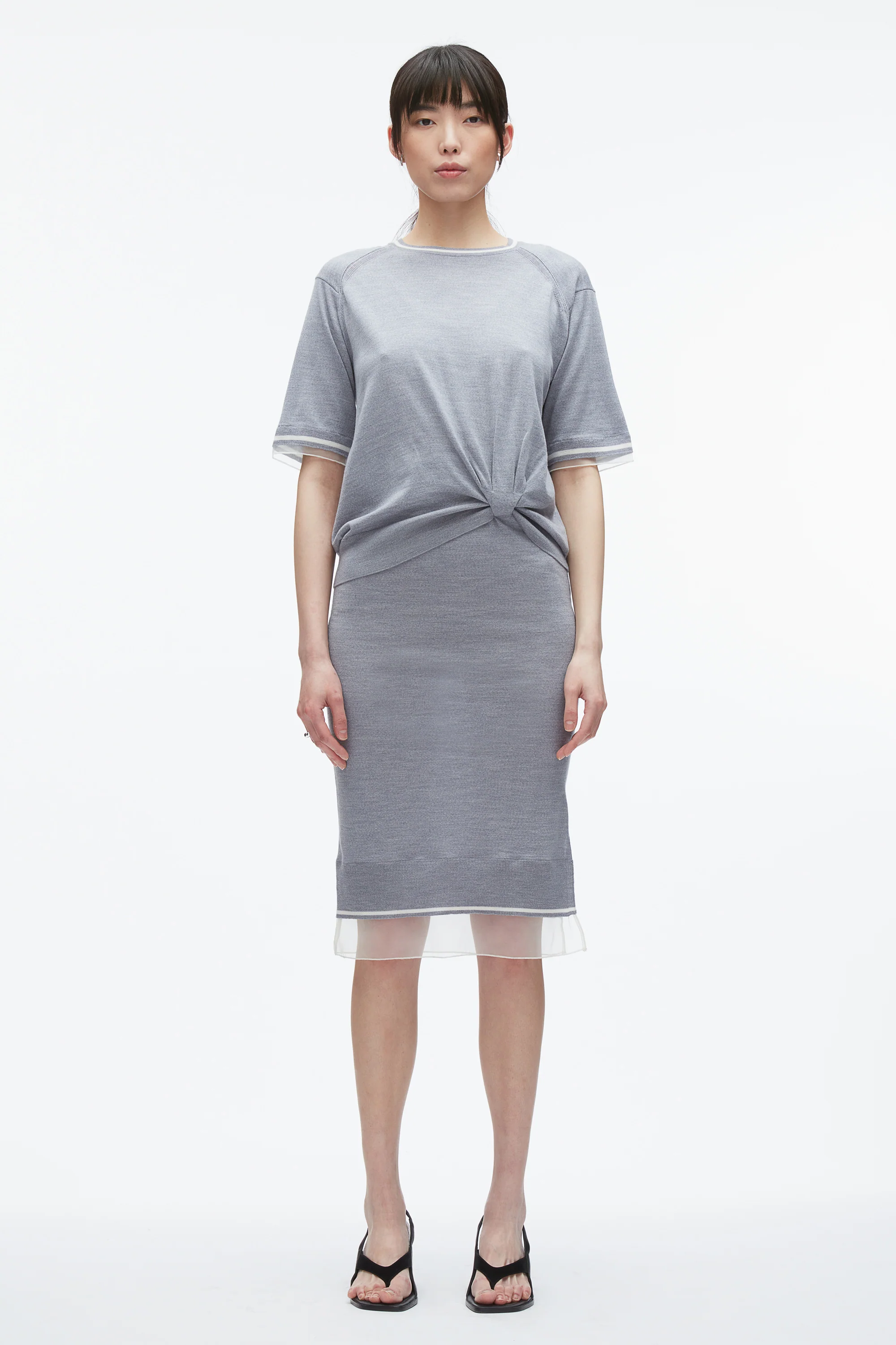 French Tuck Knit Dress with Organza