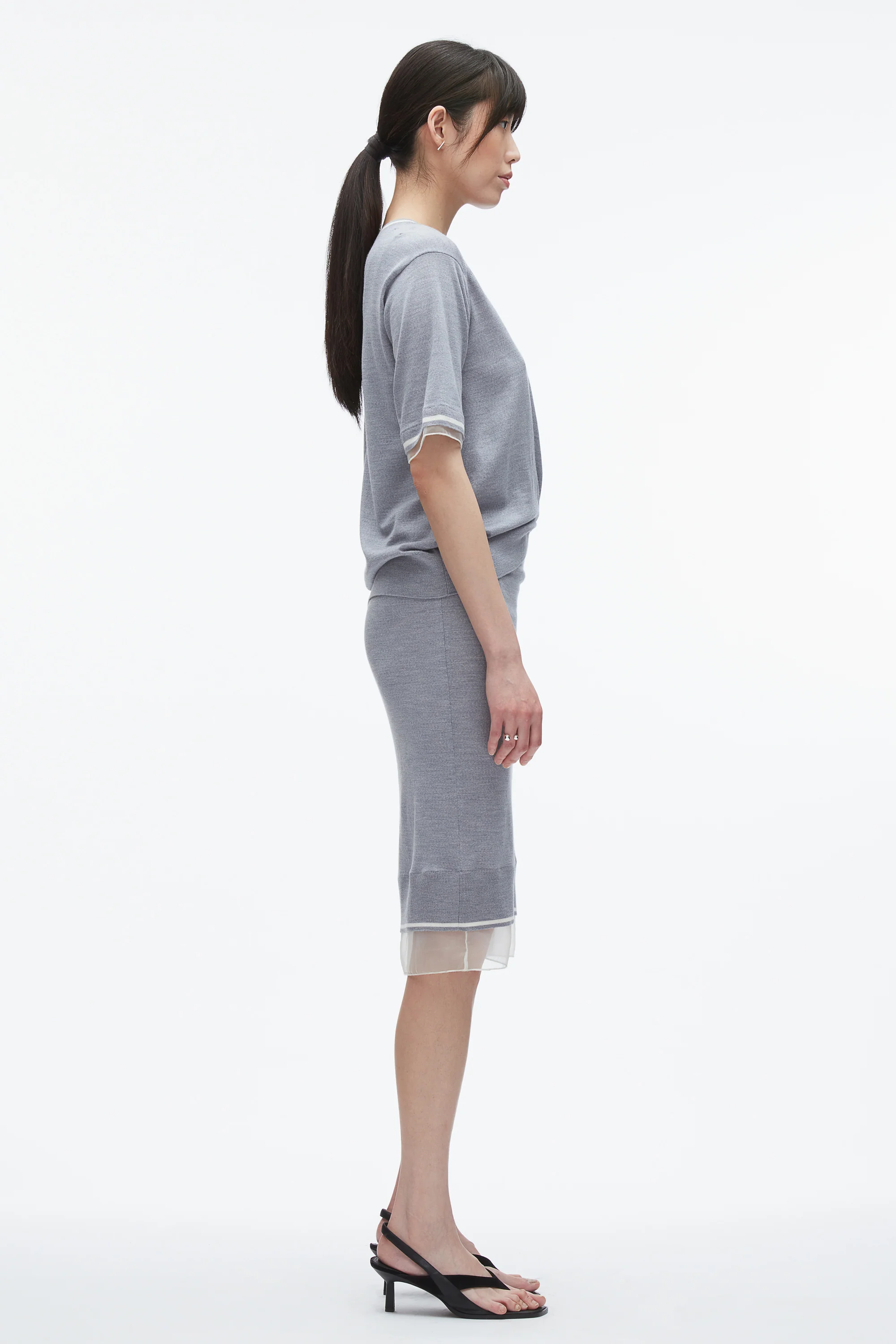French Tuck Knit Dress with Organza - Image 2