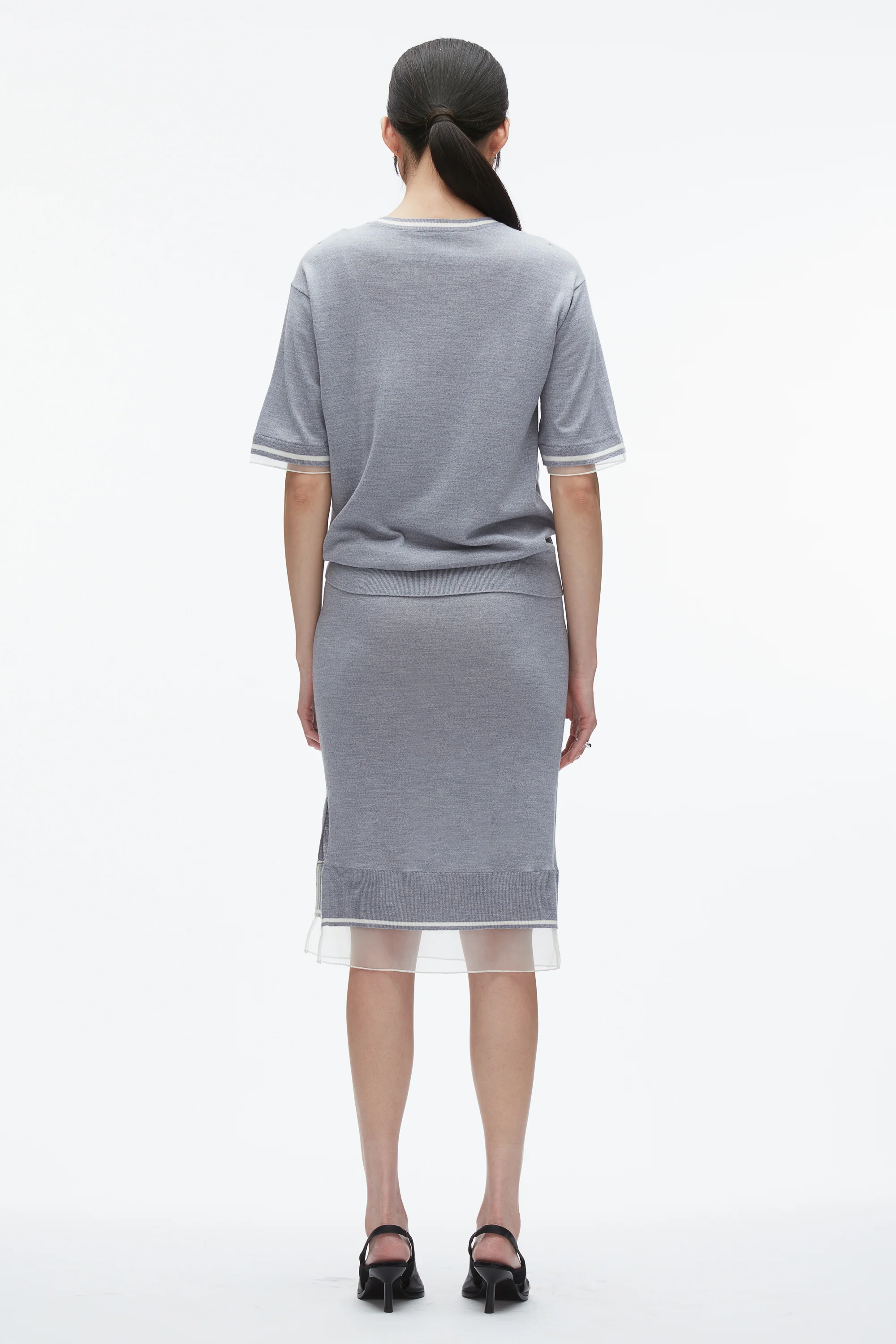 French Tuck Knit Dress with Organza - Image 3