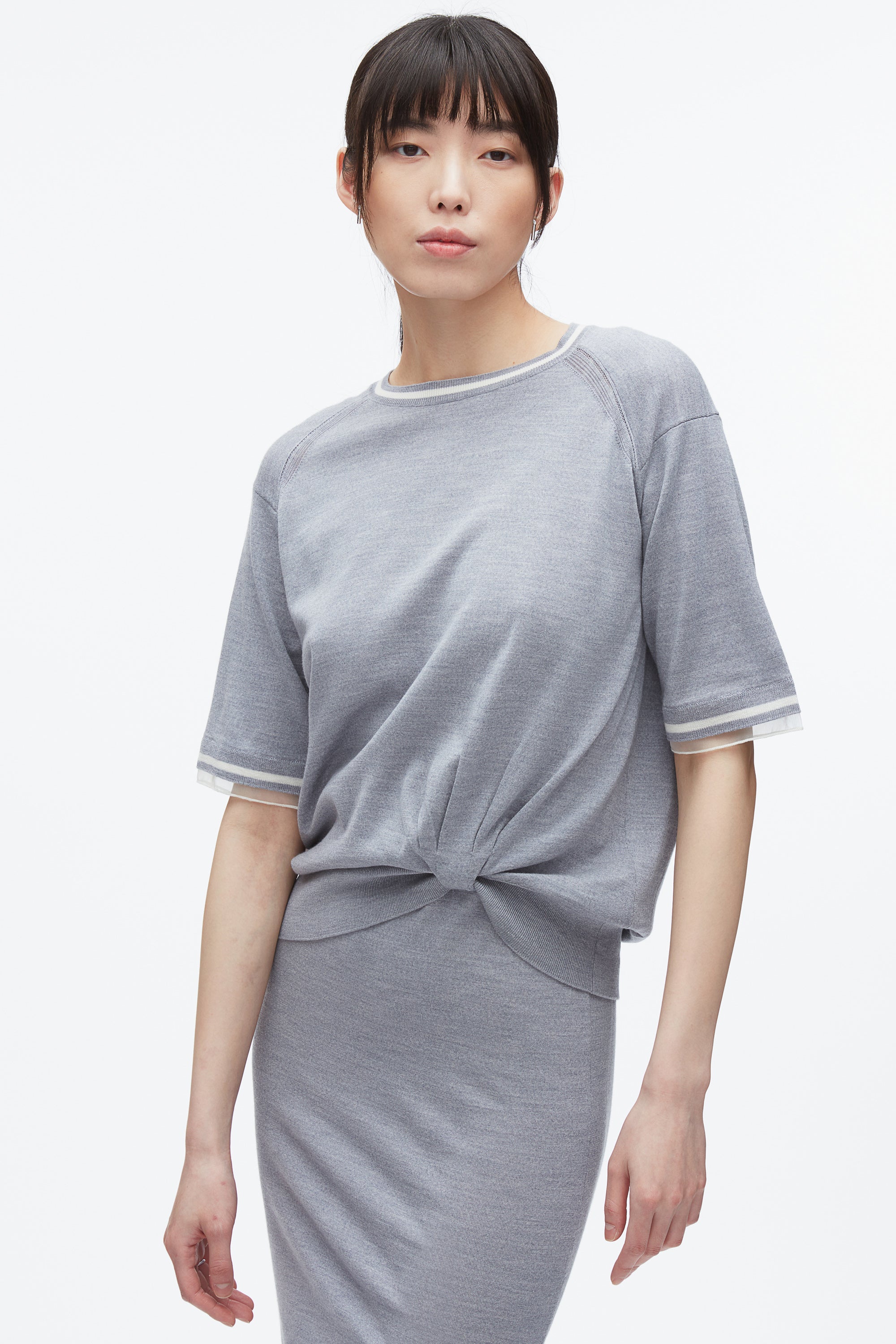 French Tuck Knit Dress with Organza - Image 4