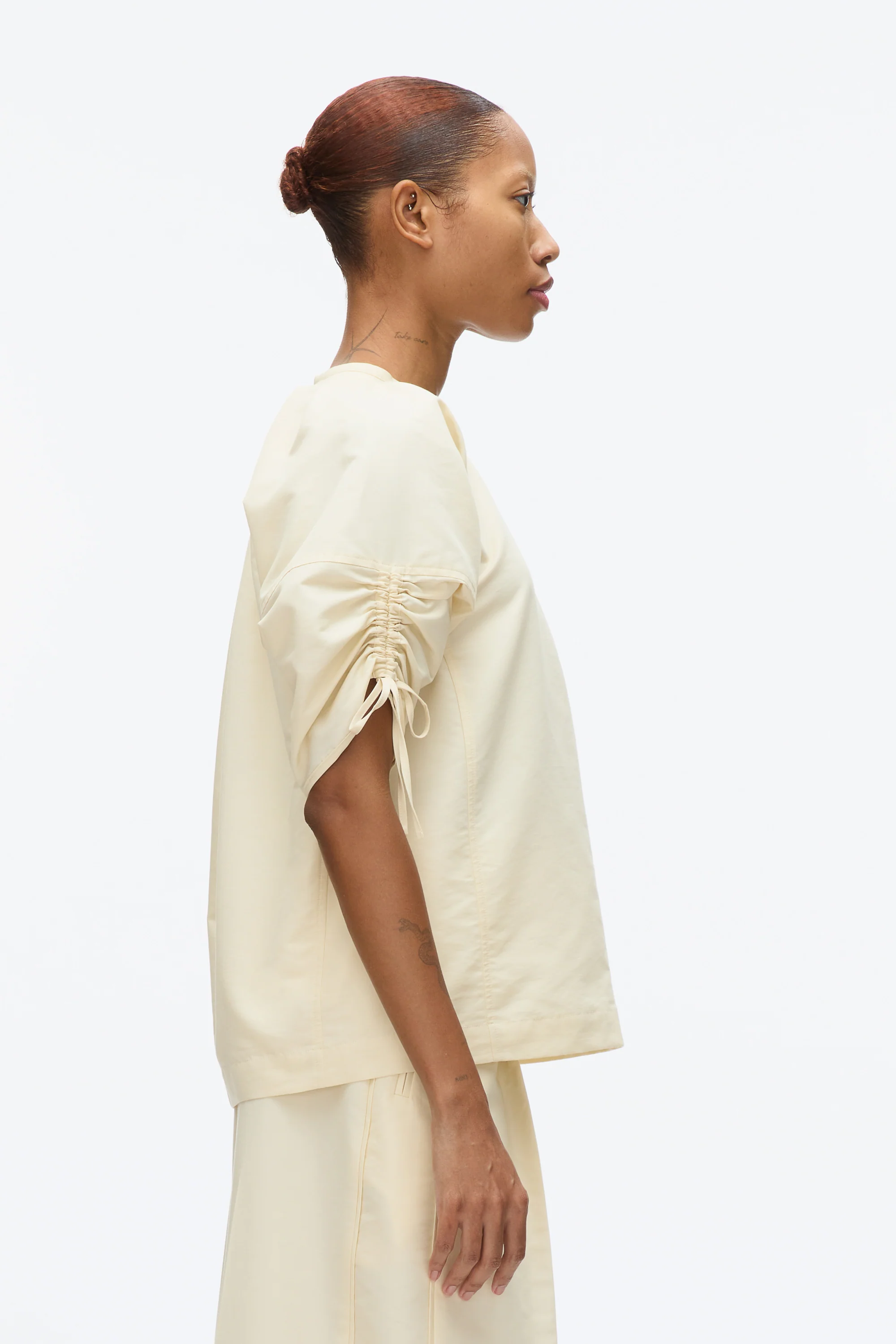 Gathered Sleeve Band Collar Top - Image 6