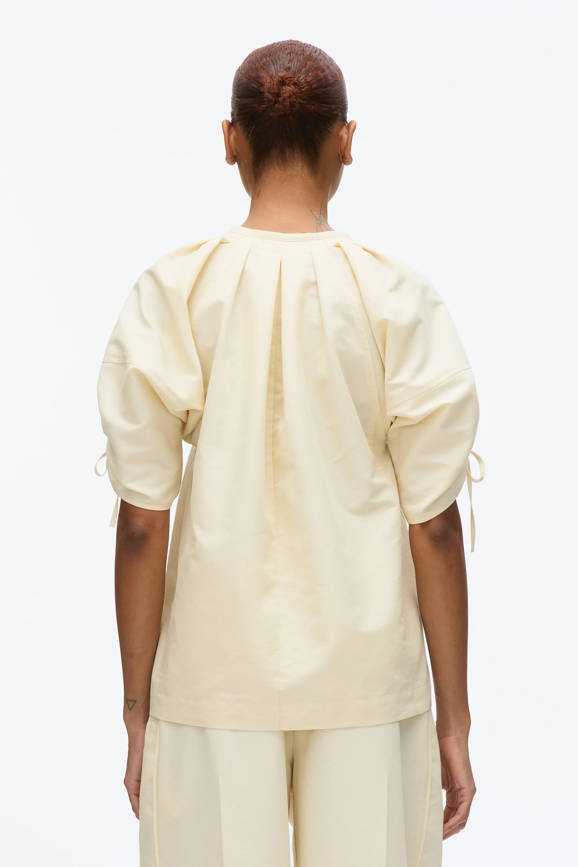 Gathered Sleeve Band Collar Top - Image 7