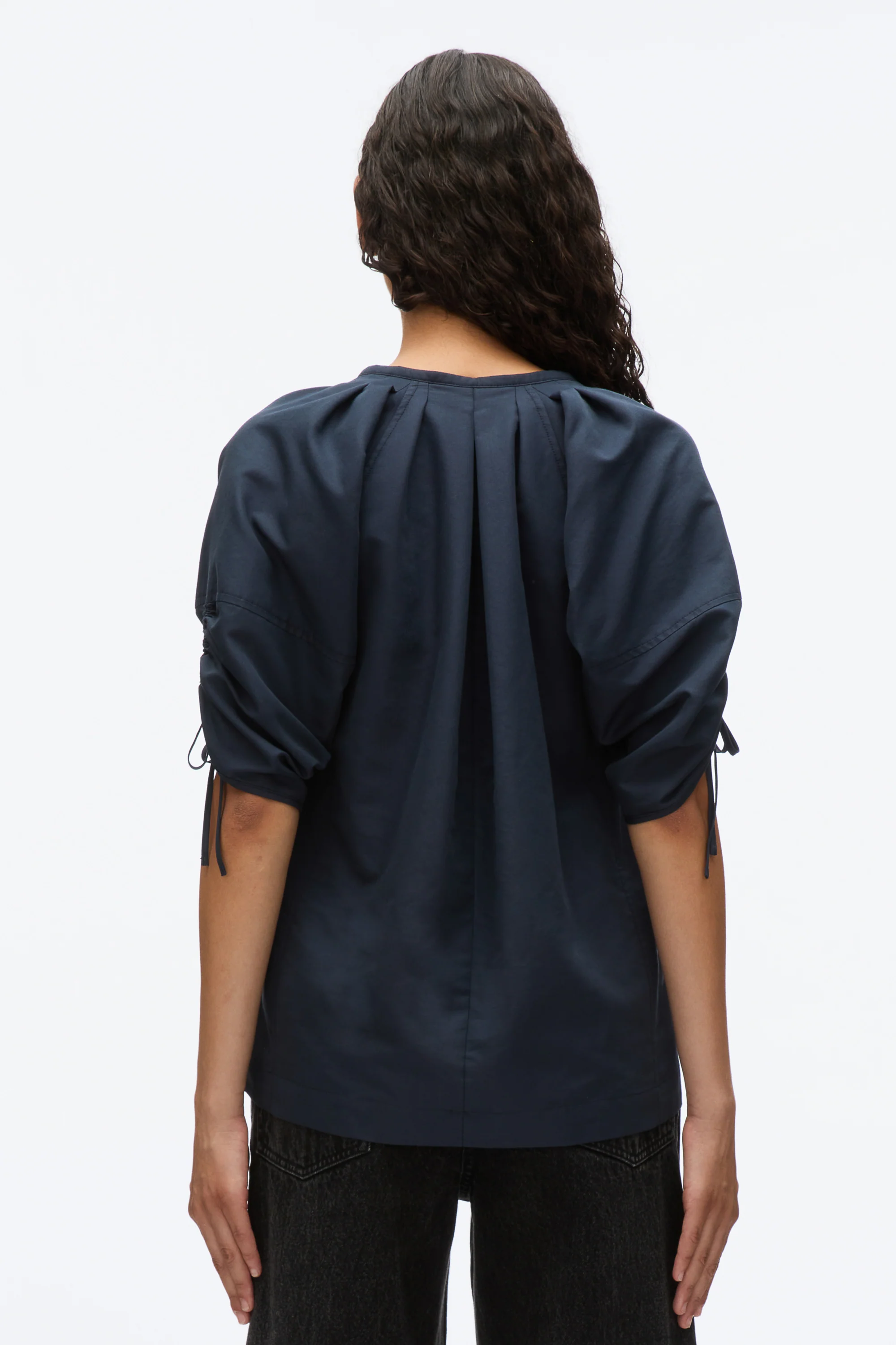 Gathered Sleeve Band Collar Top - Image 13