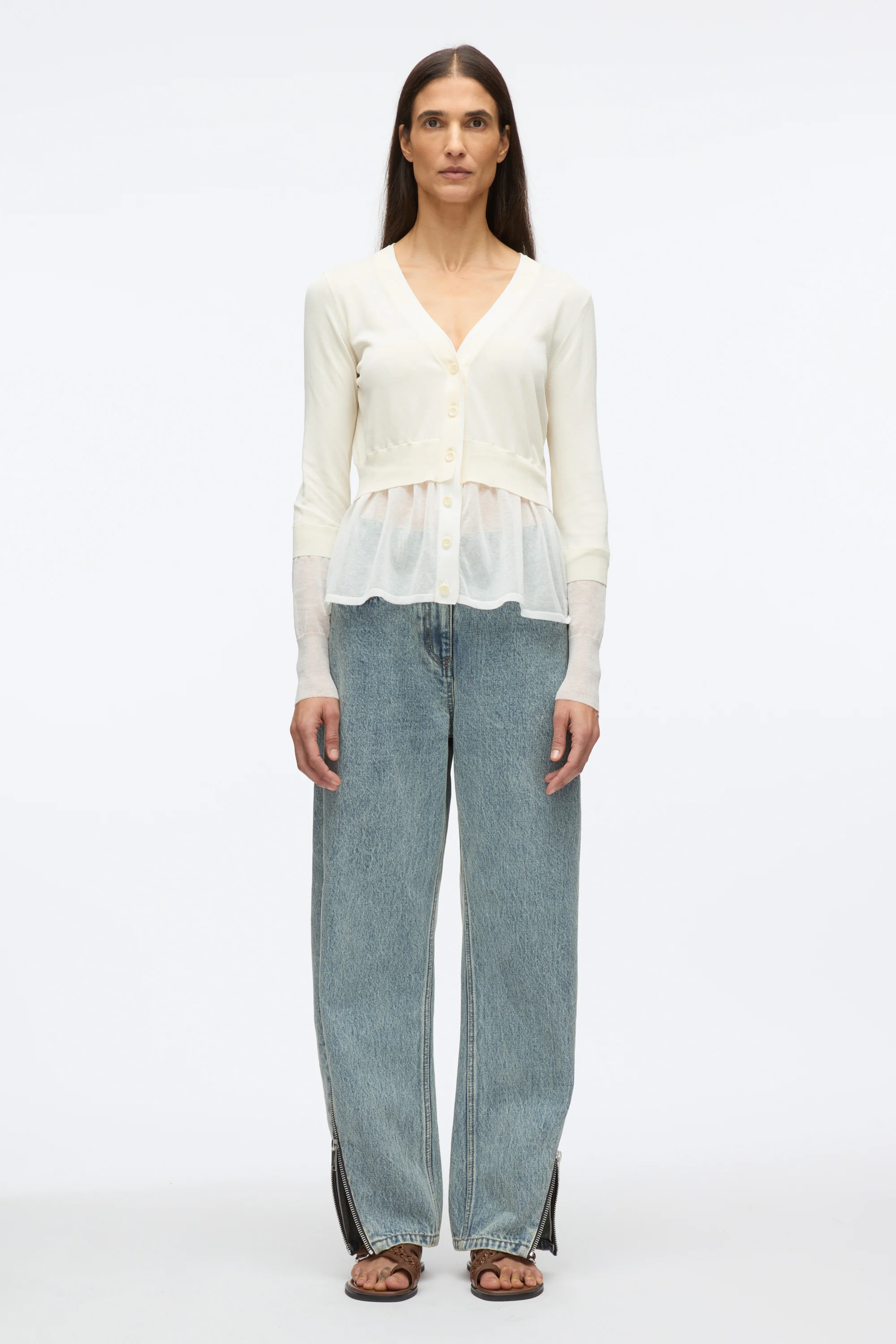 Gauze Peplum Double Layer Cardigan - Image 2