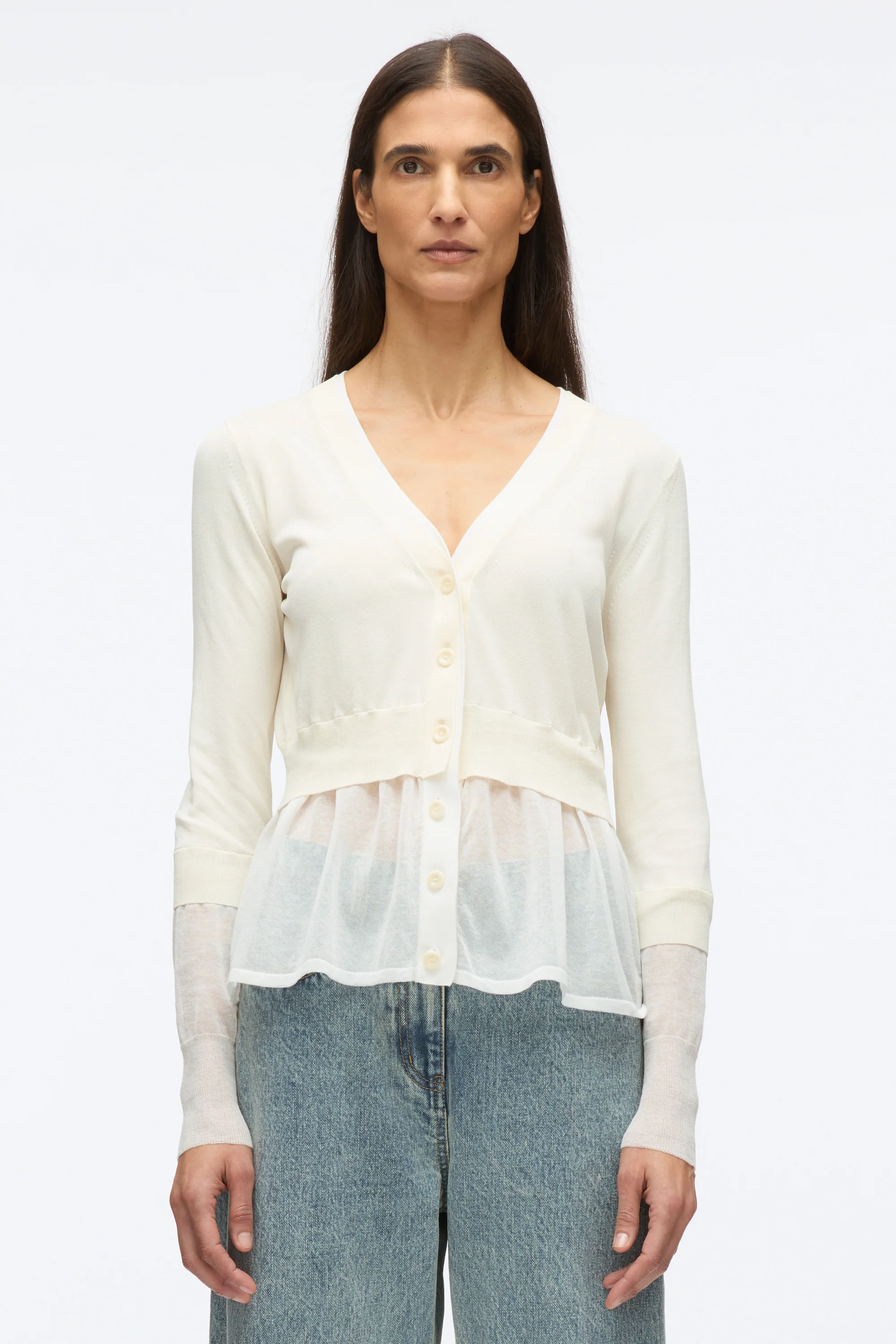 Gauze Peplum Double Layer Cardigan - Image 3