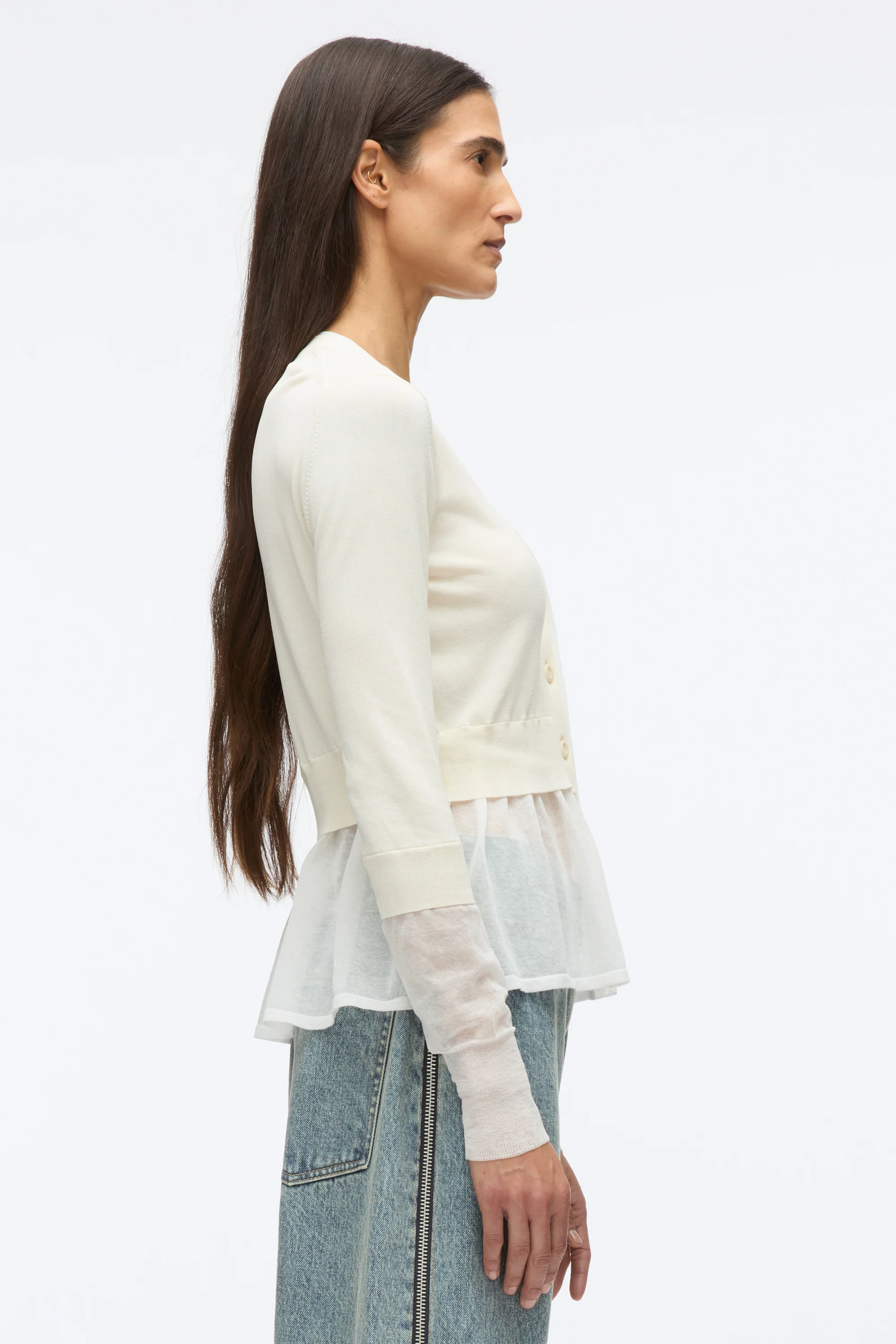 Gauze Peplum Double Layer Cardigan - Image 4