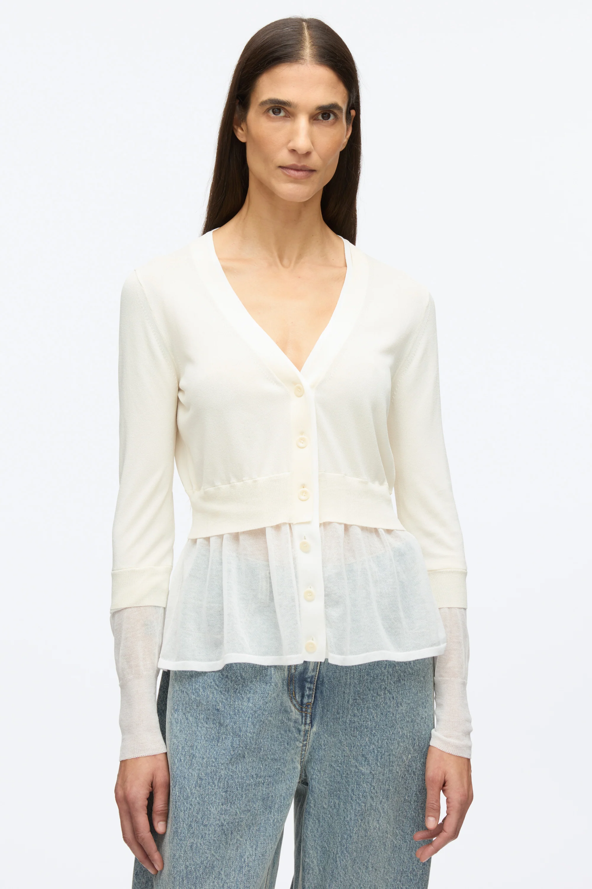 Gauze Peplum Double Layer Cardigan - Image 6