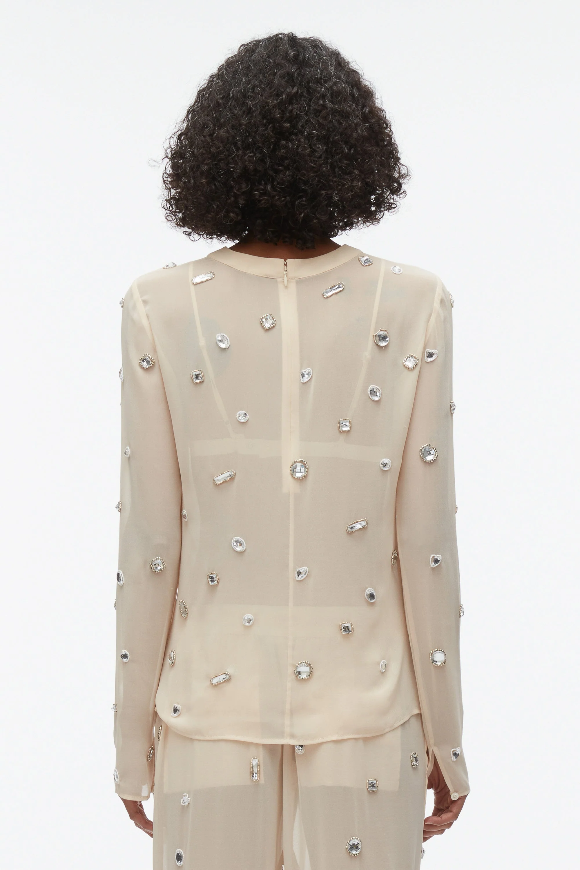 Halo Embroidered Chiffon Long Sleeve Top - Image 10