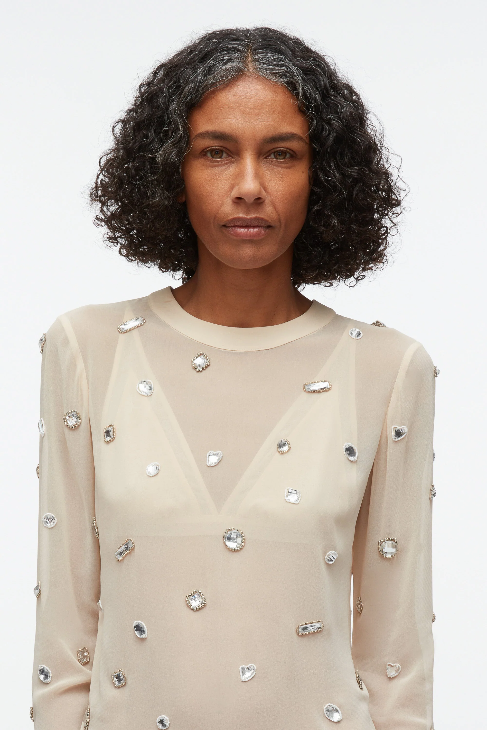 Halo Embroidered Chiffon Long Sleeve Top - Image 11
