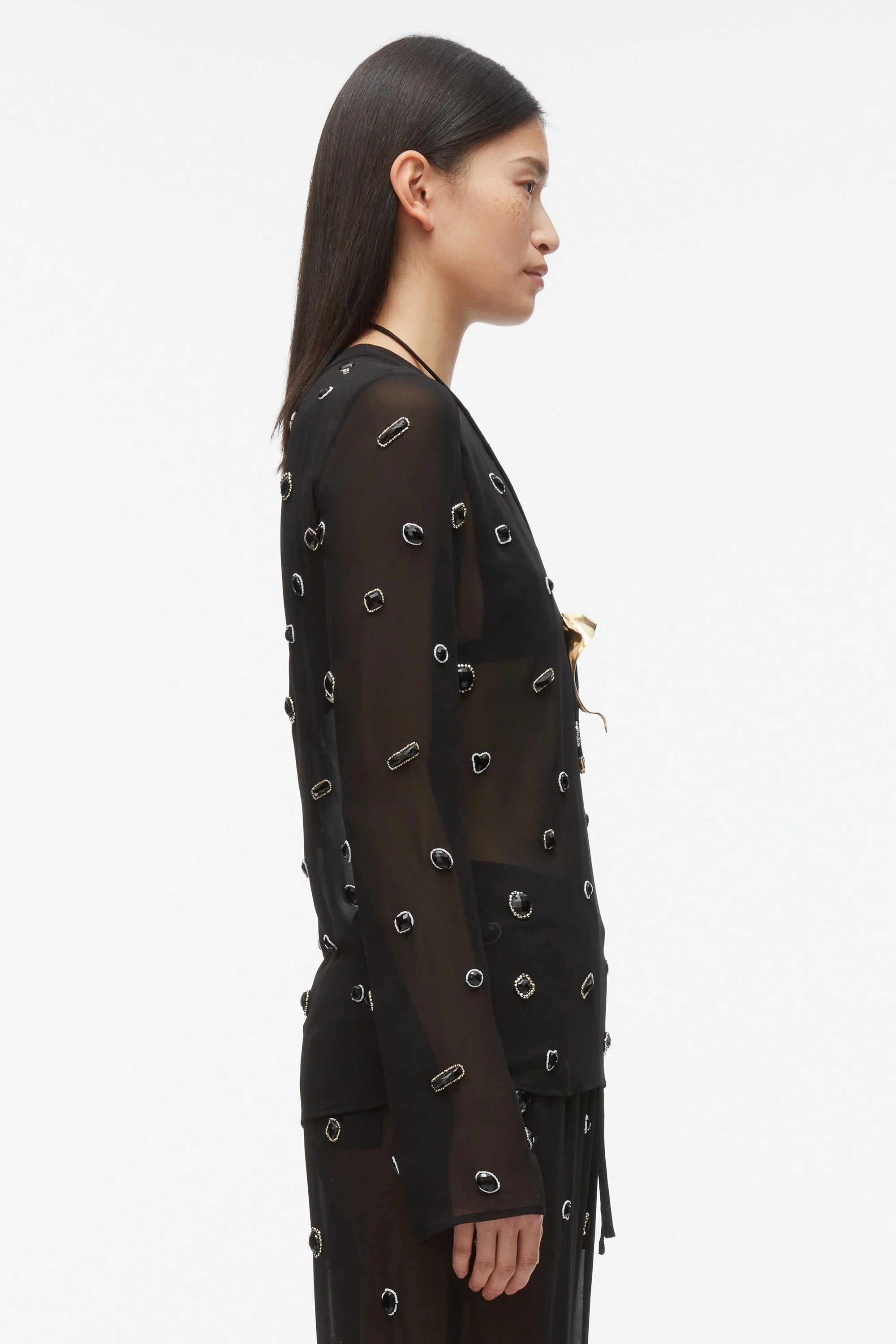 Halo Embroidered Chiffon Long Sleeve Top - Image 5