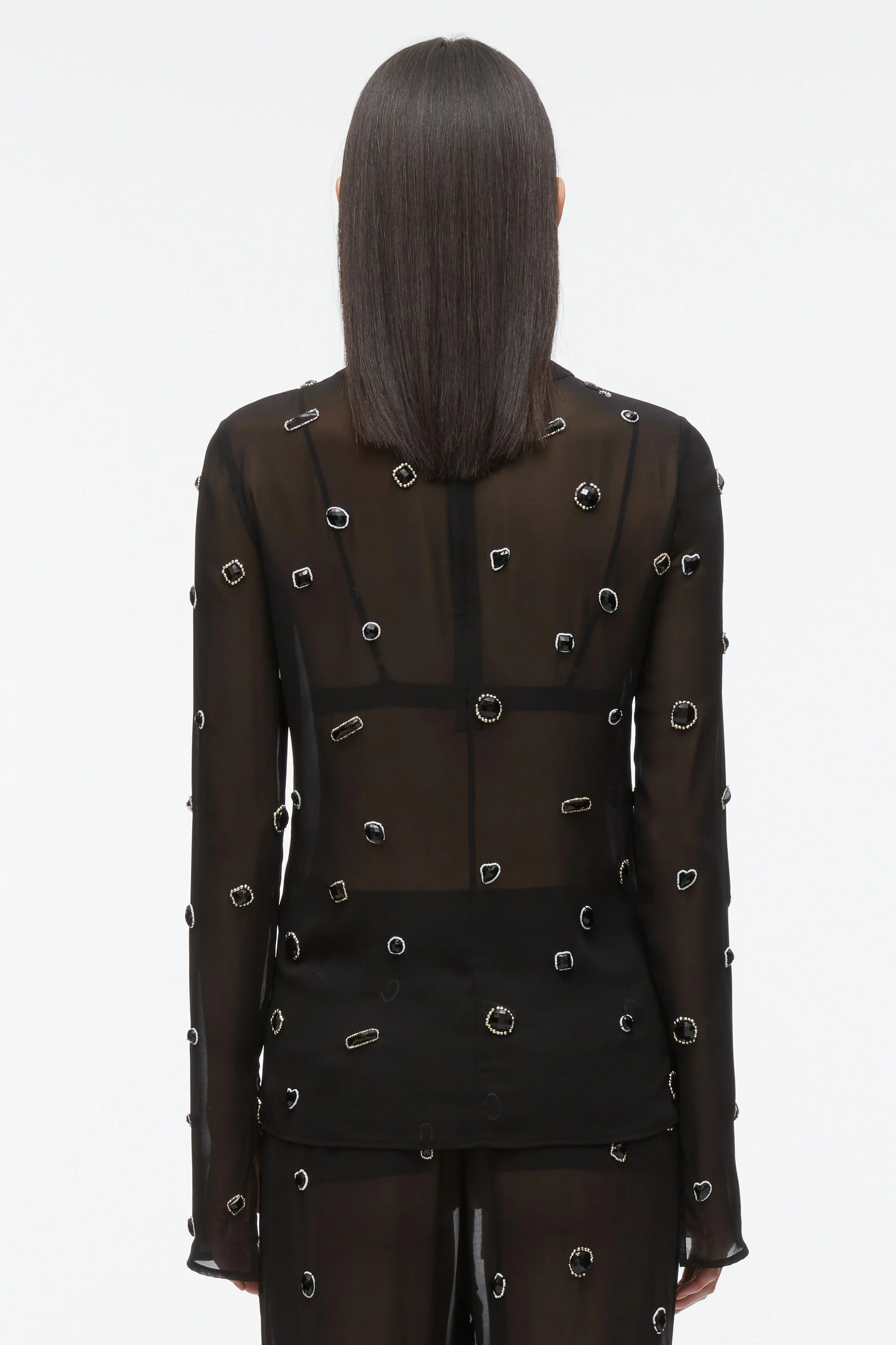 Halo Embroidered Chiffon Long Sleeve Top - Image 6