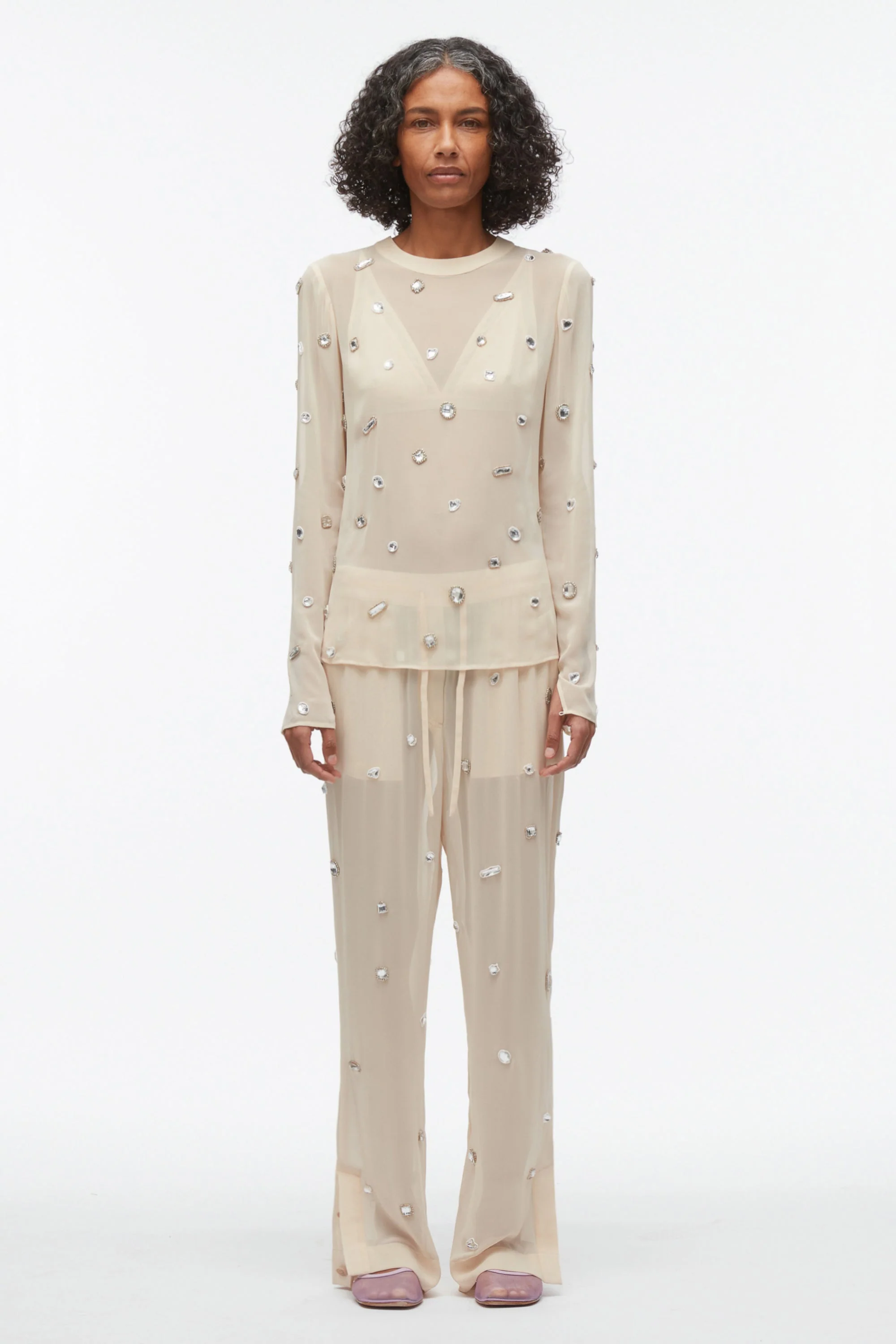 Halo Embroidered Chiffon Long Sleeve Top - Image 7