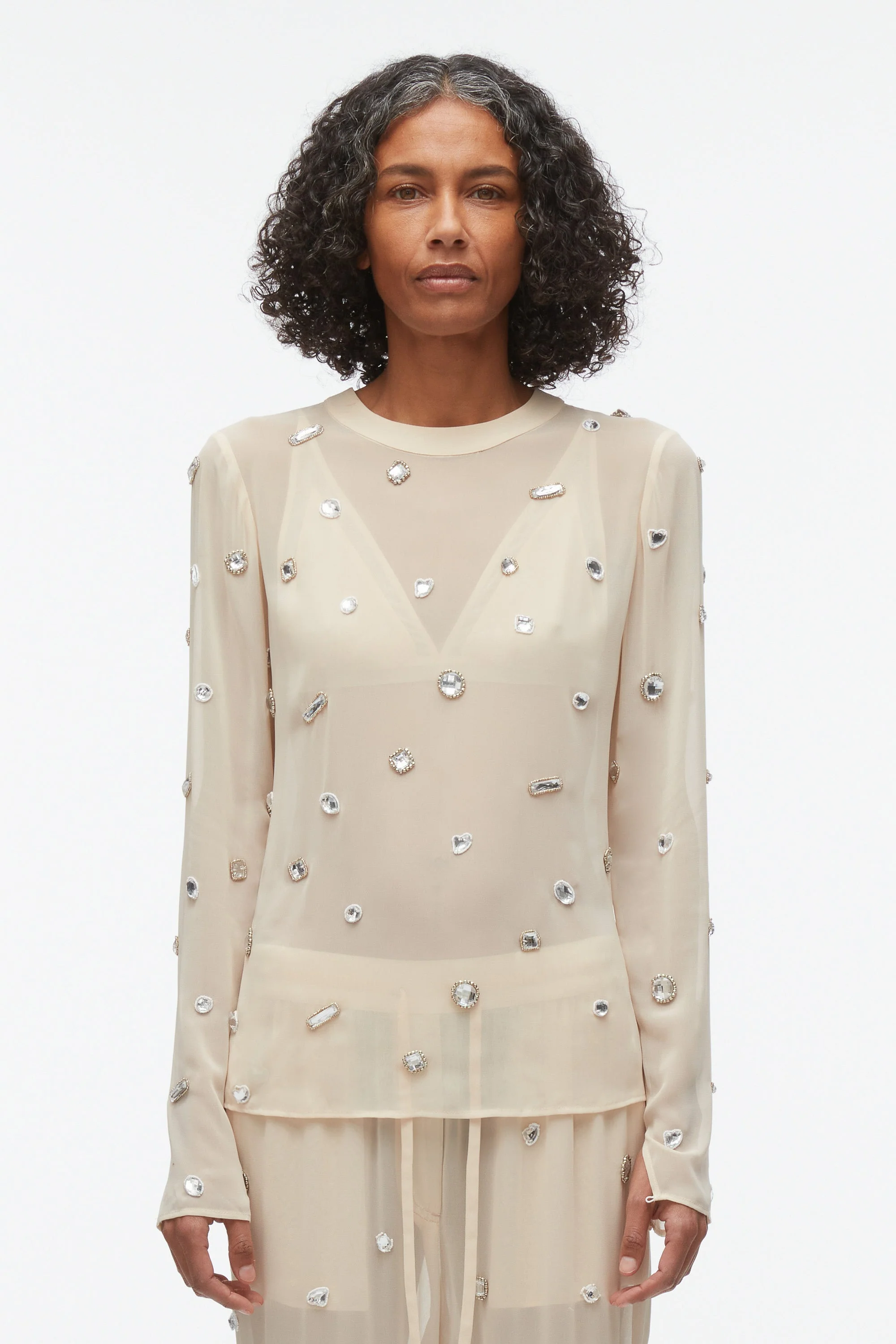 Halo Embroidered Chiffon Long Sleeve Top - Image 8