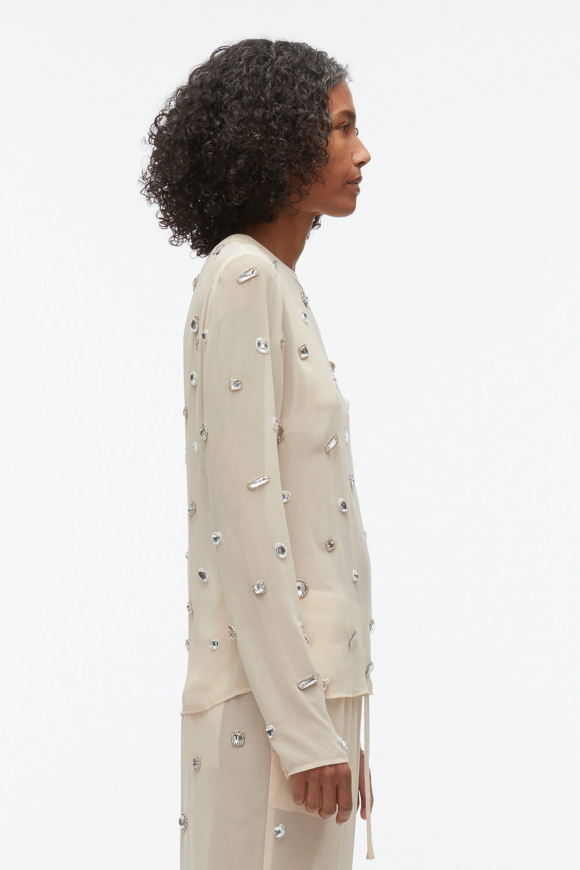 Halo Embroidered Chiffon Long Sleeve Top - Image 9