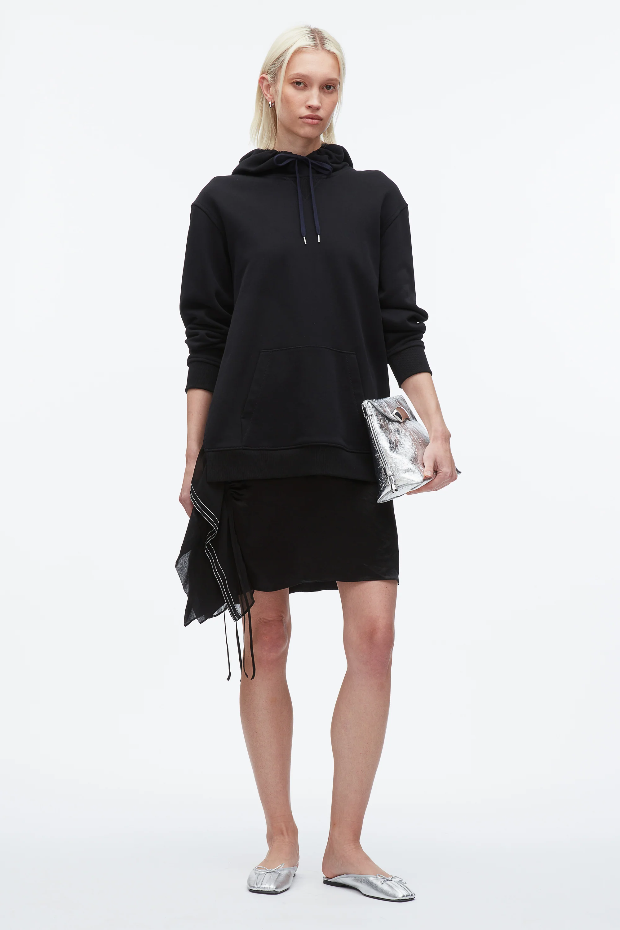 Hoodie Combo Dress with Satin Skirt