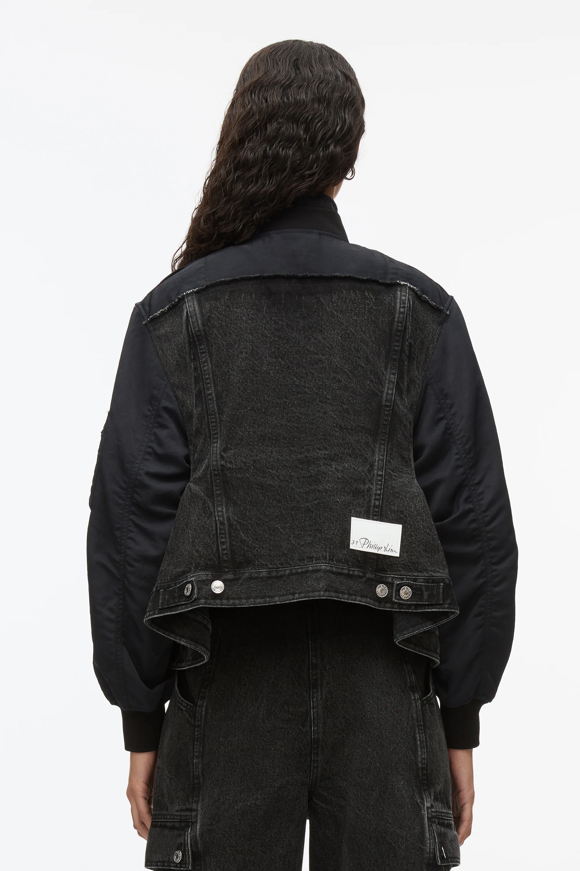 Hybrid Denim Flight Jacket With Flounce Hem - Image 6