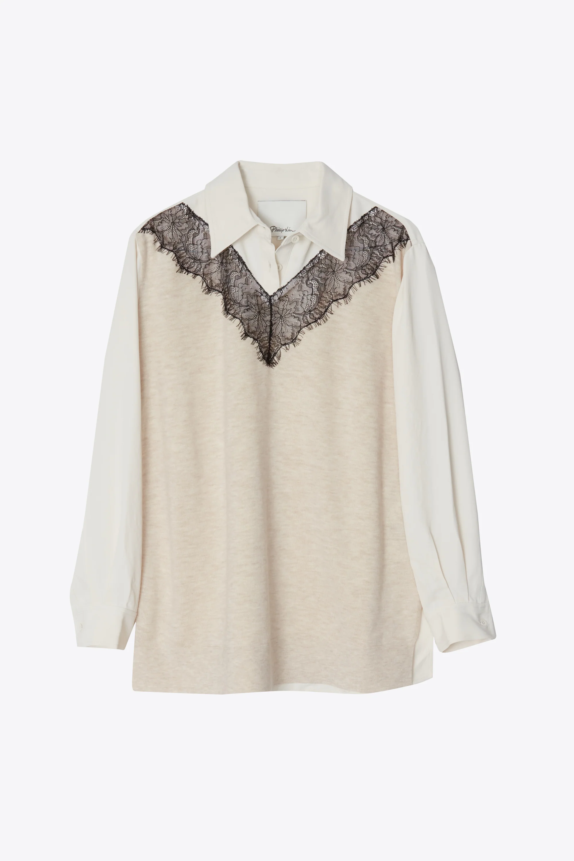 Knit Combo Shirt With Lace Inlay